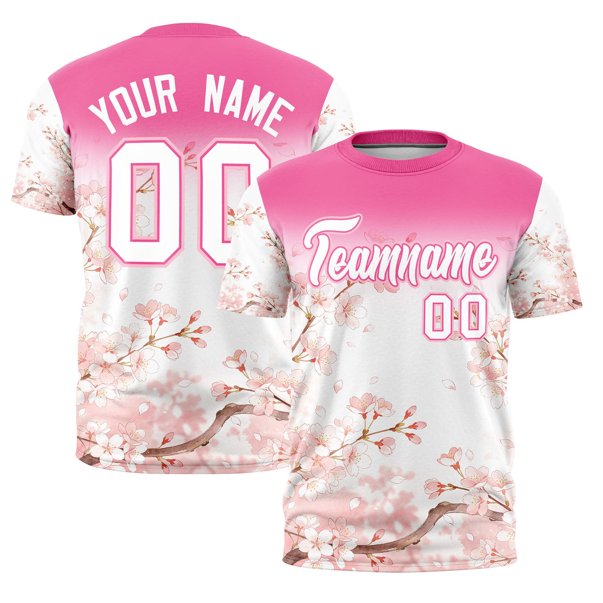 Custom Pink White Light Pink Cherry Blossoms Personalization Stretch Fabric T-shirt| KXKSHOP