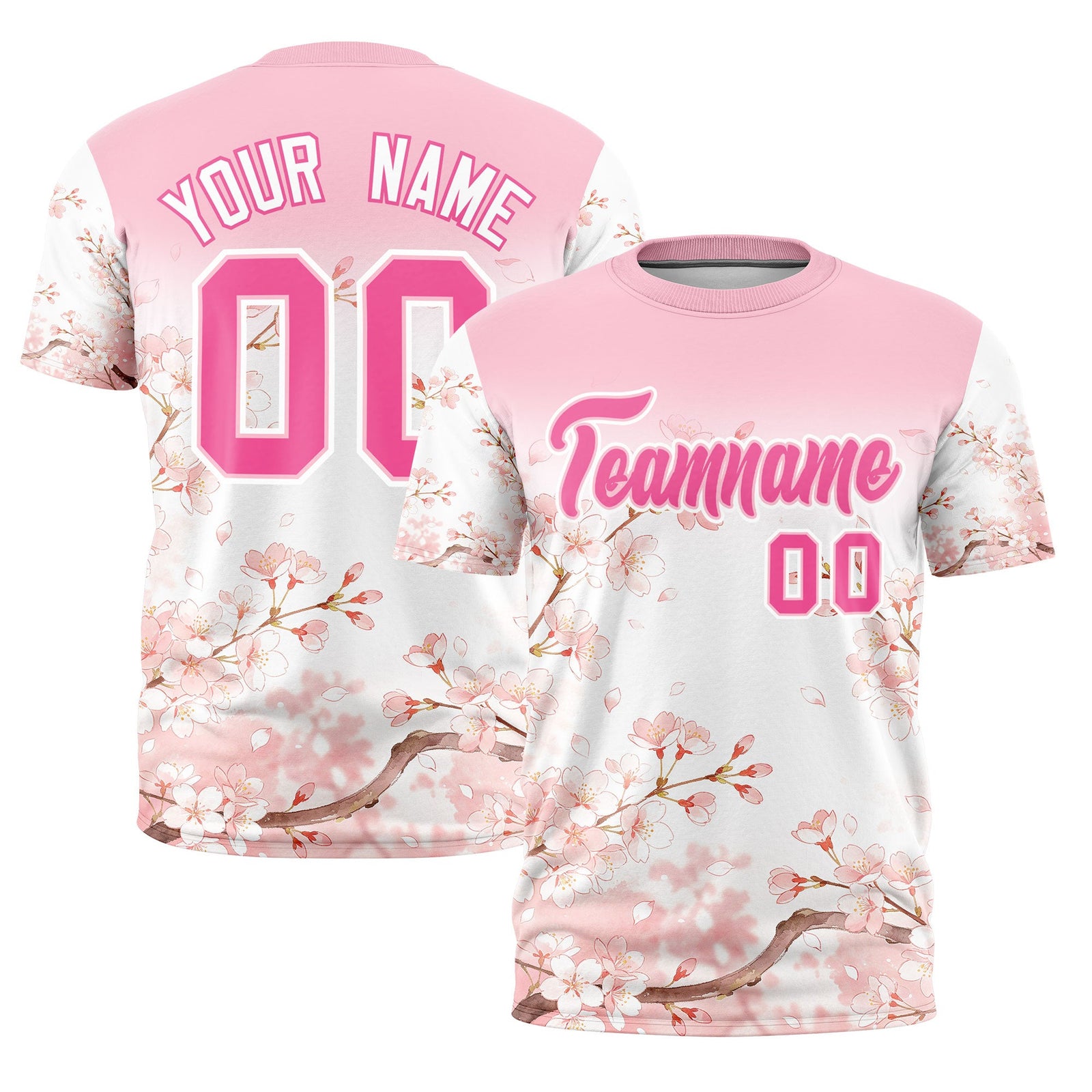 Custom Light Pink White Pink Cherry Blossoms Personalization Moisture-Wicking T-shirt| KXKSHOP