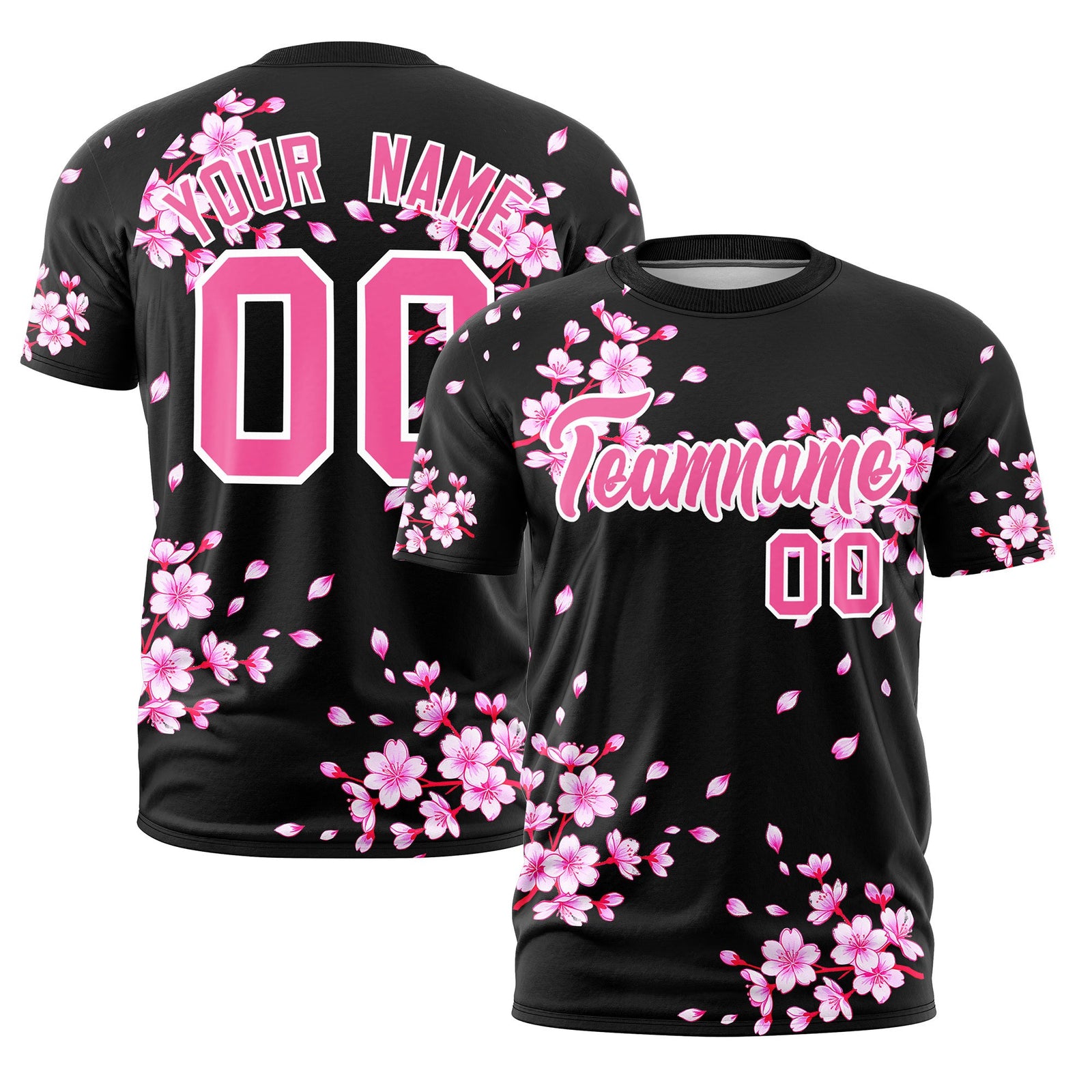 Custom Black Pink White Cherry Blossoms Personalization Moisture-Wicking T-shirt| KXKSHOP