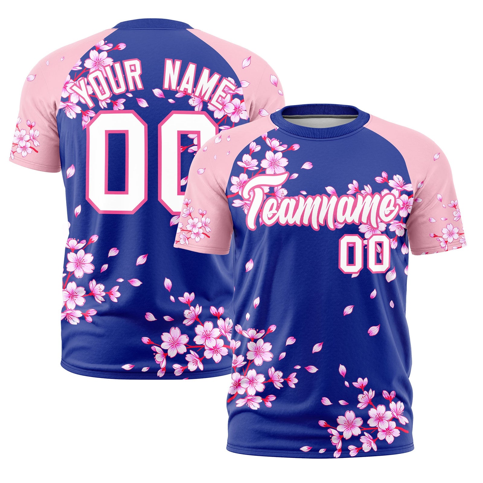 Custom Royal Blue Light Pink White Cherry Blossoms Personalization Moisture-Wicking T-shirt| KXKSHOP