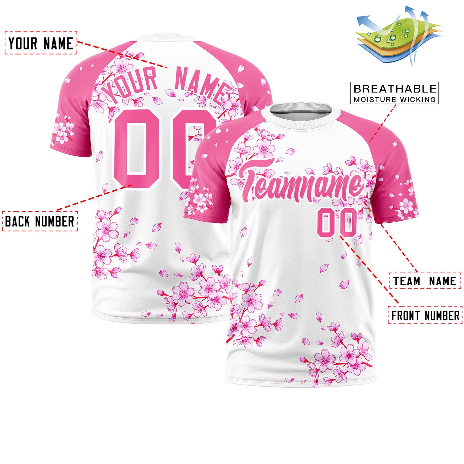 Custom White Pink Cherry Blossoms Personalization Moisture-Wicking T-shirt| KXKSHOP
