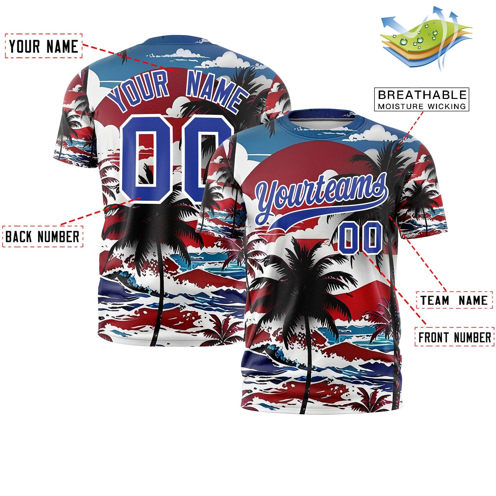 Custom Royal Blue White Graffiti Pattern Hawaiian Style T-shirt| KXKSHOP