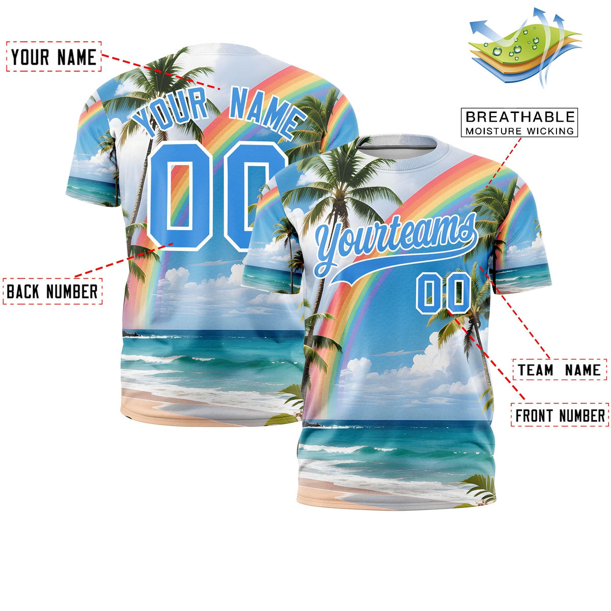 Custom Powder Blue White Graffiti Pattern Hawaiian Style T-shirt| KXKSHOP