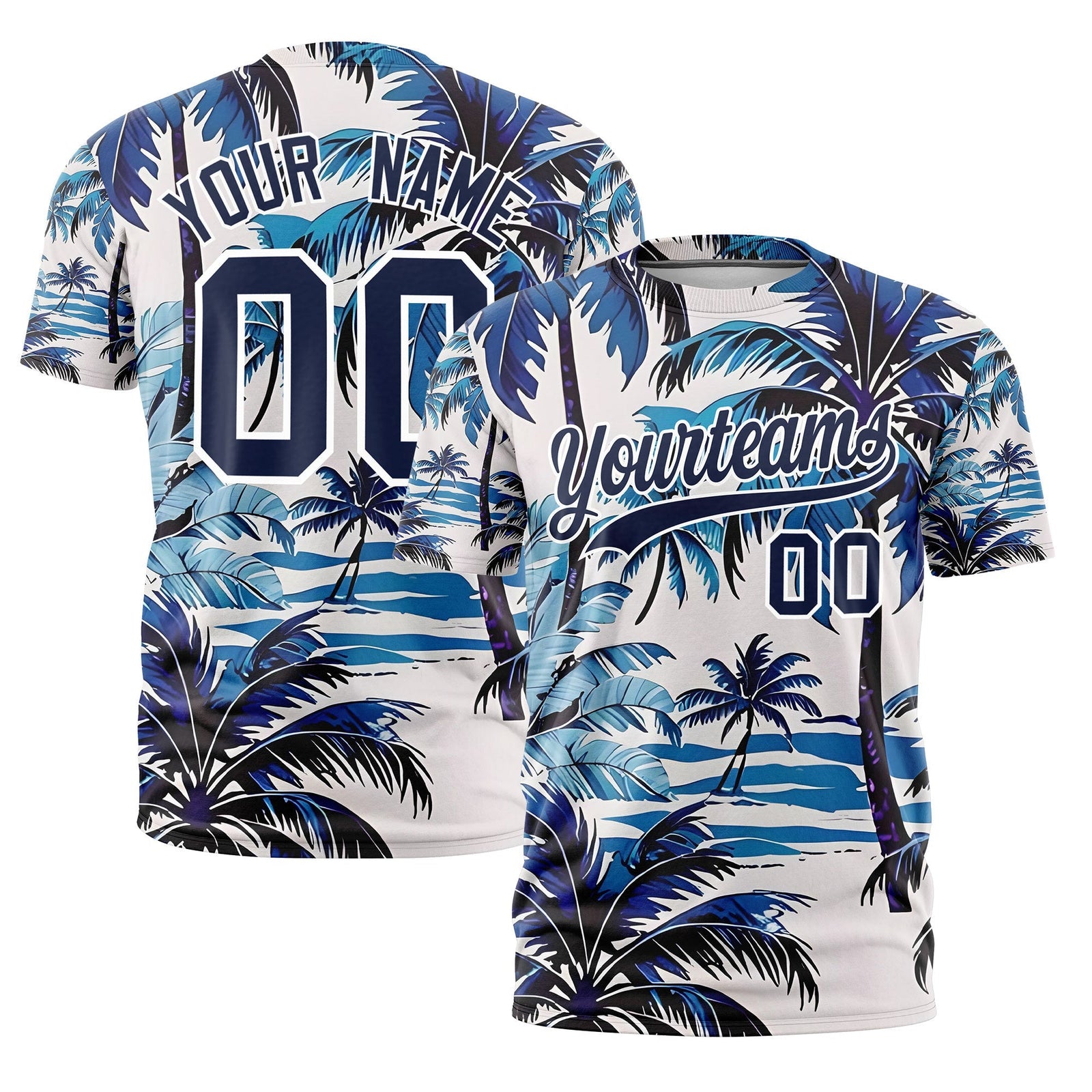 Custom Navy White Graffiti Pattern Hawaiian Style T-shirt| KXKSHOP