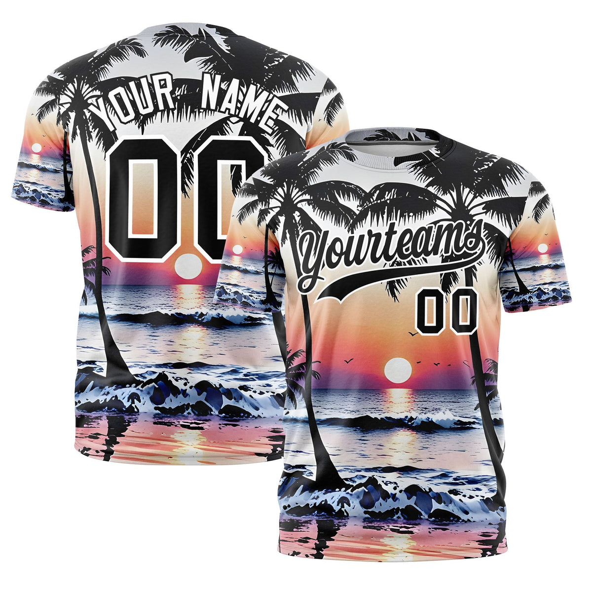 Custom Black White Graffiti Pattern Hawaiian Style T-shirt| KXKSHOP