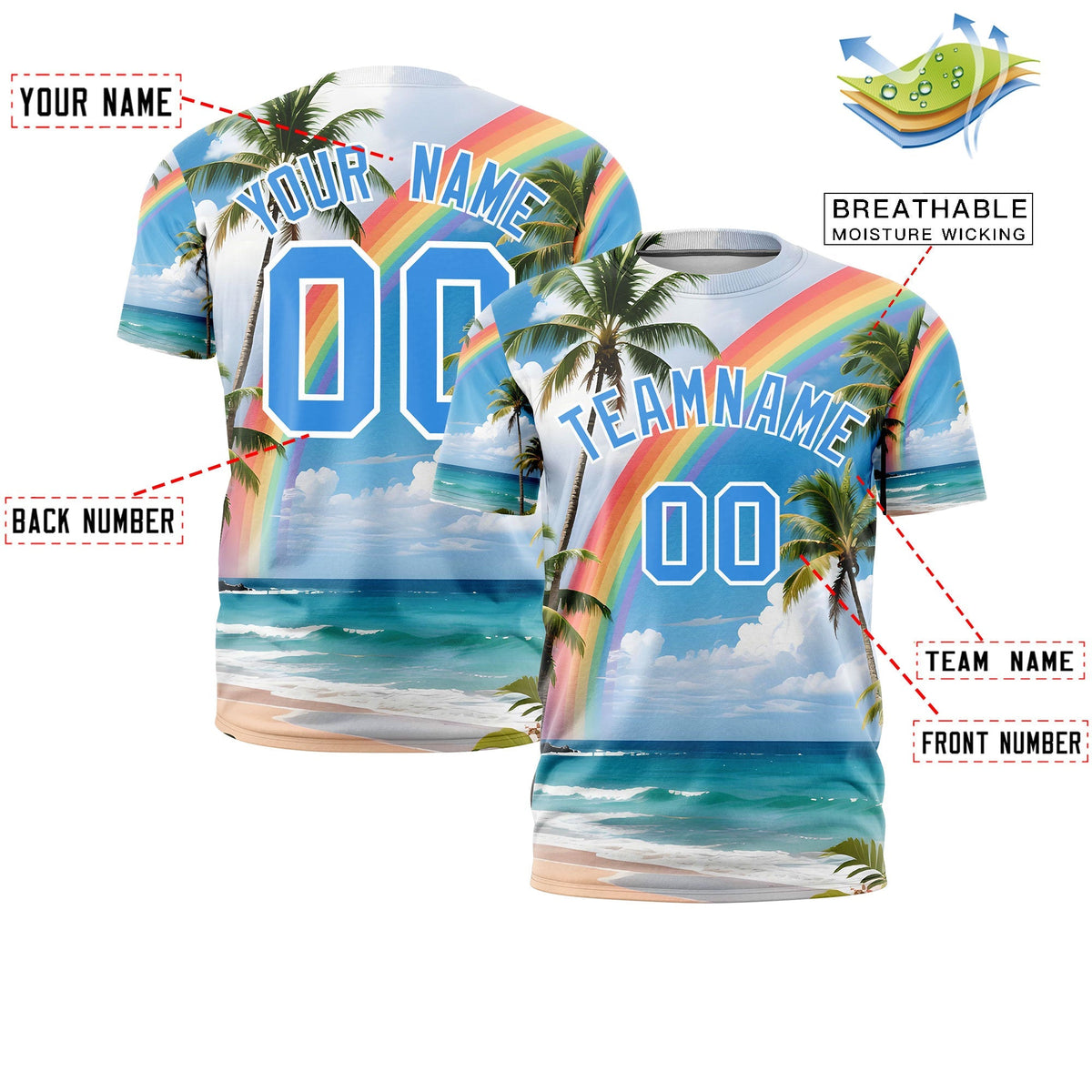 Custom Powder Blue White Graffiti Pattern Hawaiian Style T-shirt| KXKSHOP