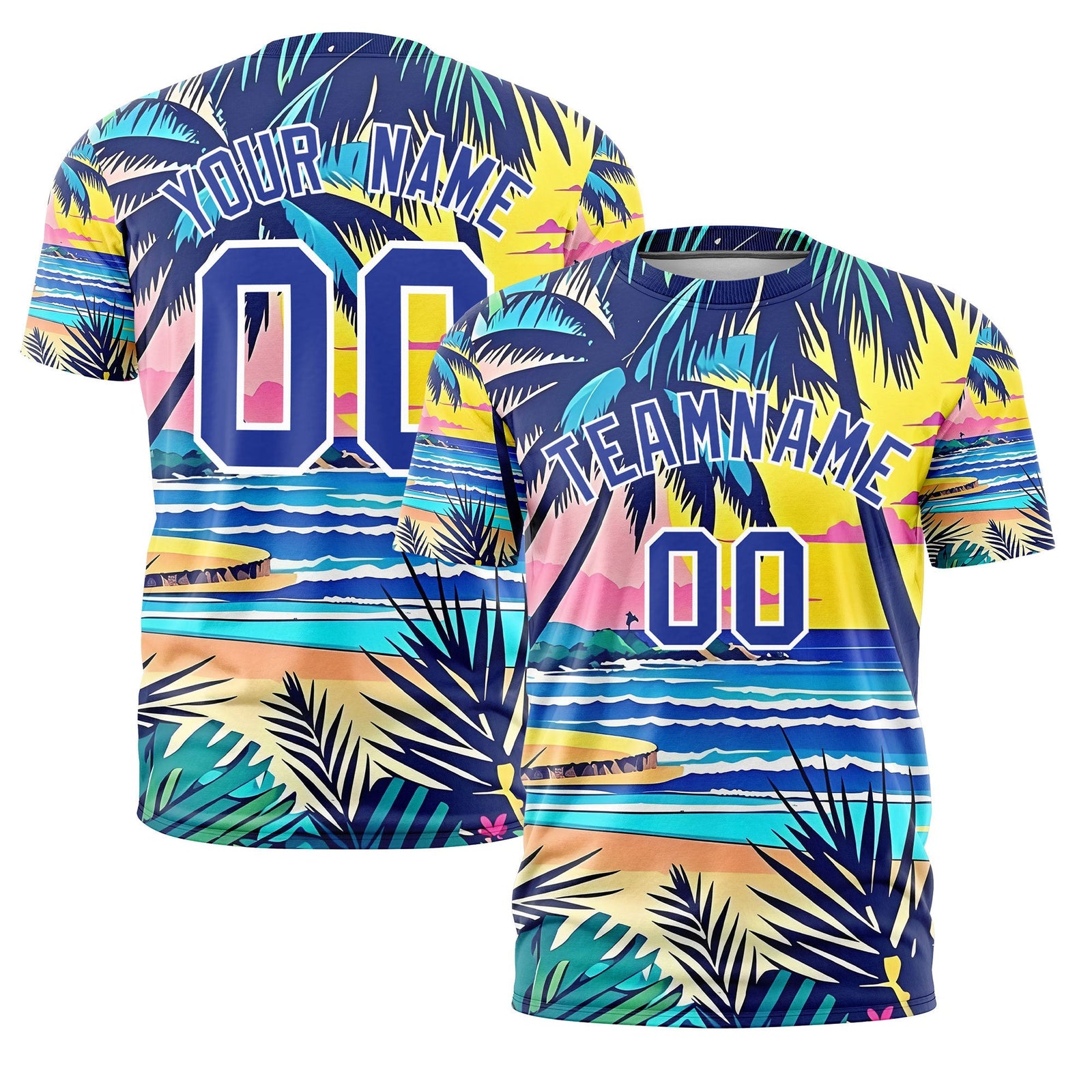 Custom Royal Blue White Graffiti Pattern Hawaiian Style T-shirt| KXKSHOP