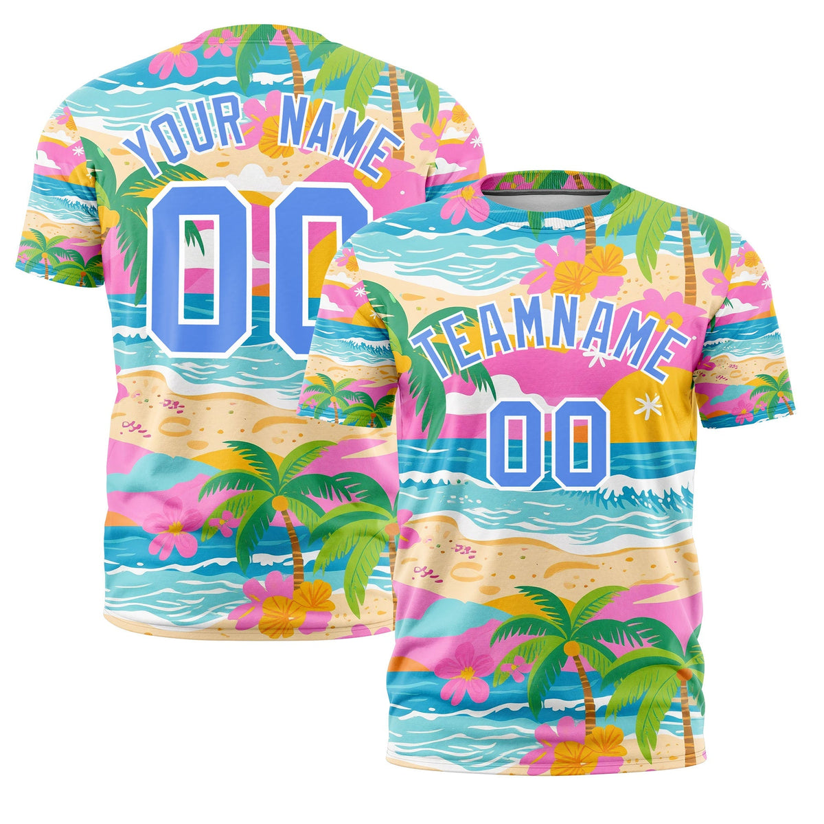 Custom Light Blue White Graffiti Pattern Hawaiian Style T-shirt| KXKSHOP
