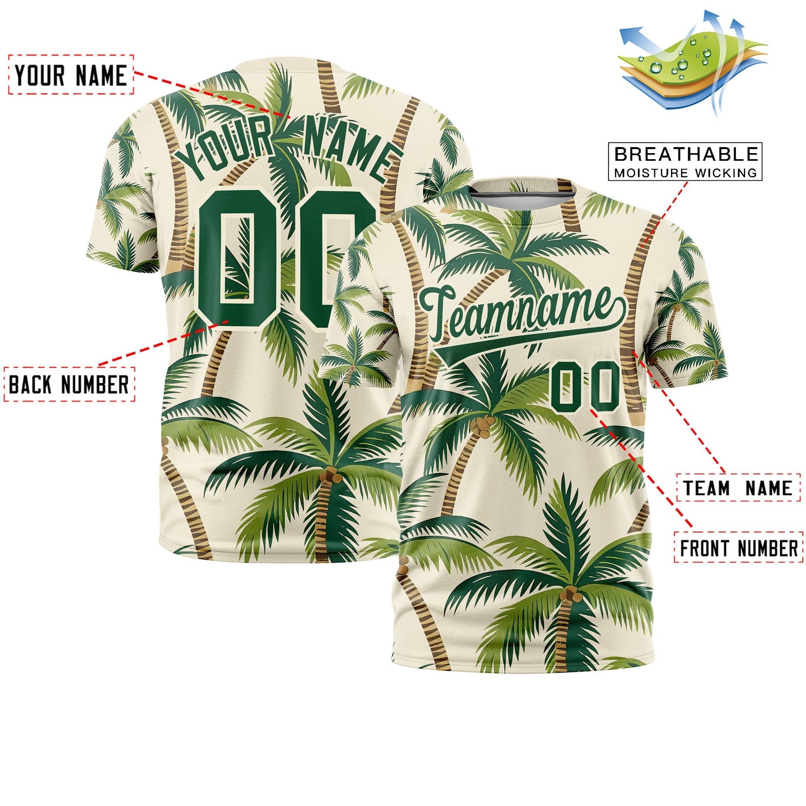 Custom Dark Green Cream Graffiti Pattern Hawaiian Style T-shirt| KXKSHOP