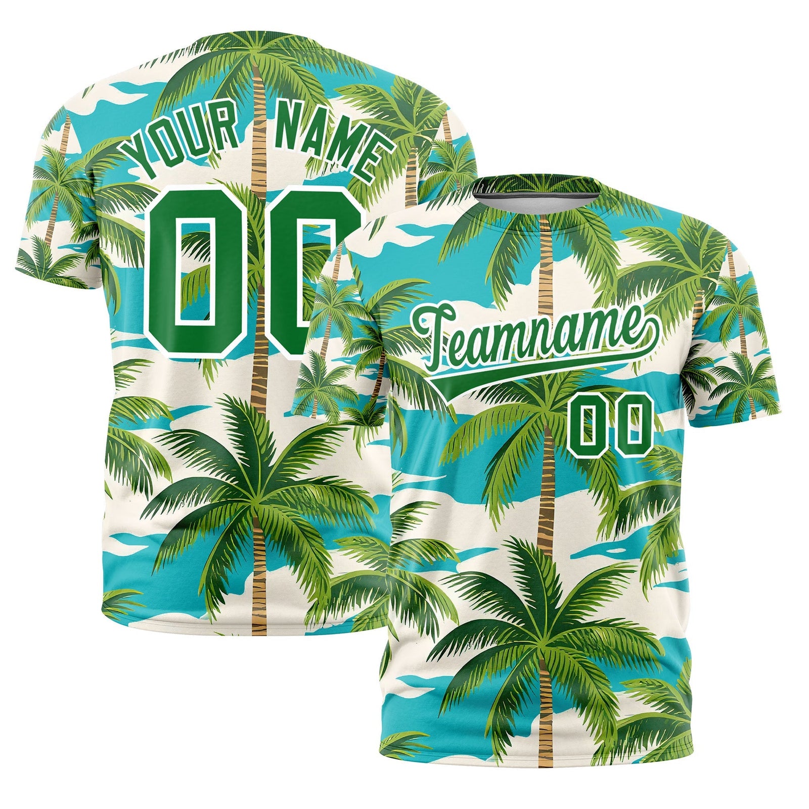Custom Kelly Green White Graffiti Pattern Hawaiian Style T-shirt| KXKSHOP