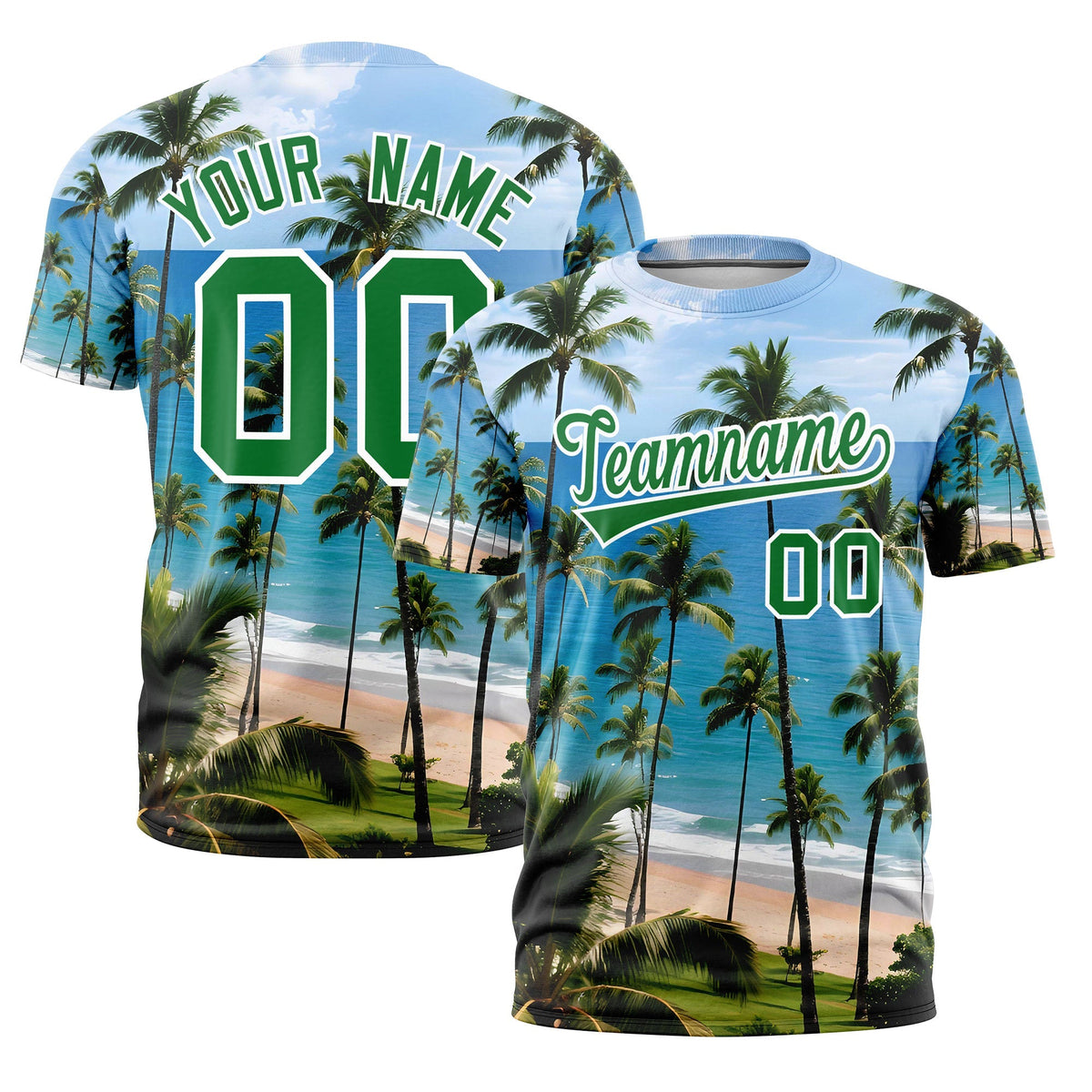 Custom Kelly Green White Graffiti Pattern Hawaiian Style T-shirt| KXKSHOP