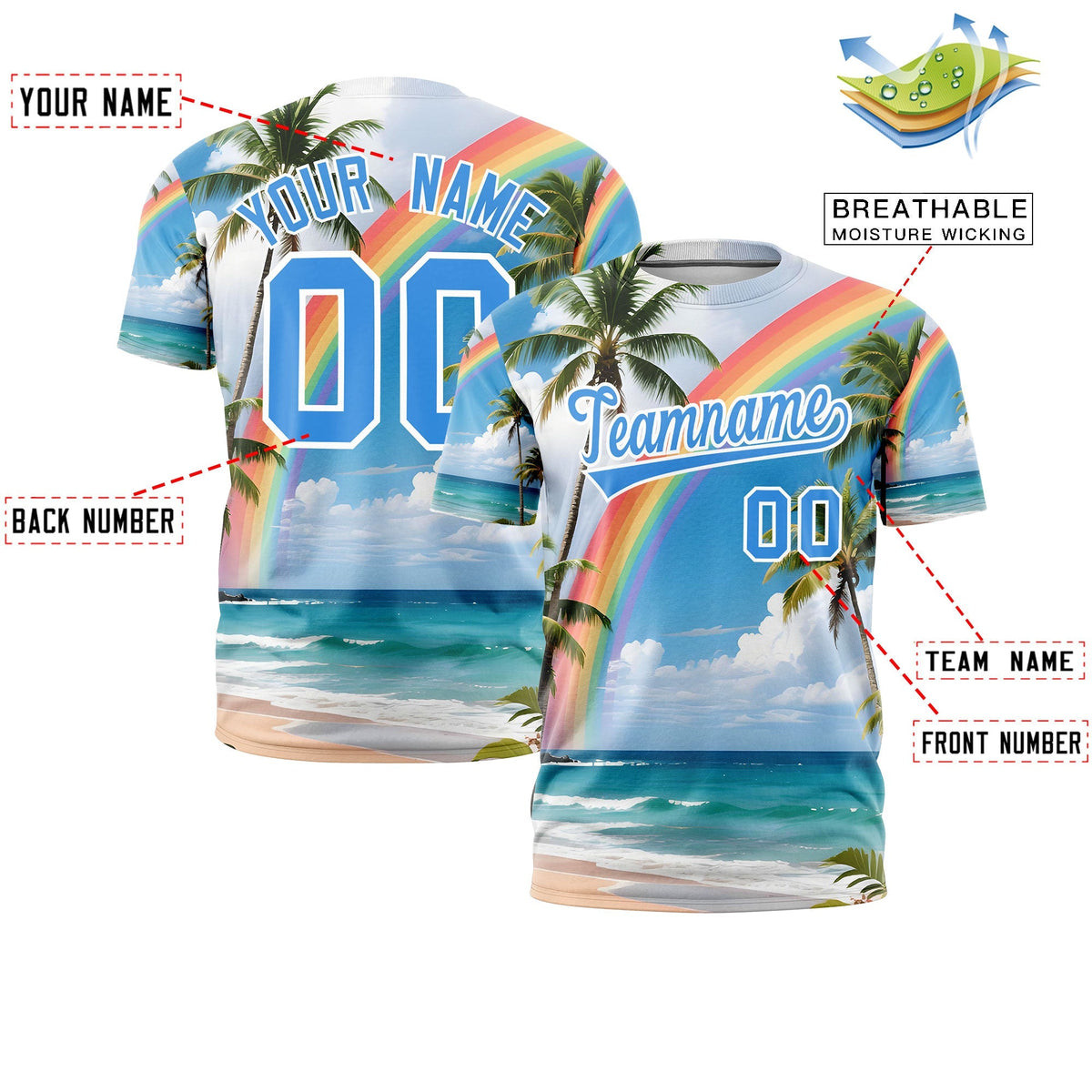 Custom Powder Blue White Graffiti Pattern Hawaiian Style T-shirt| KXKSHOP