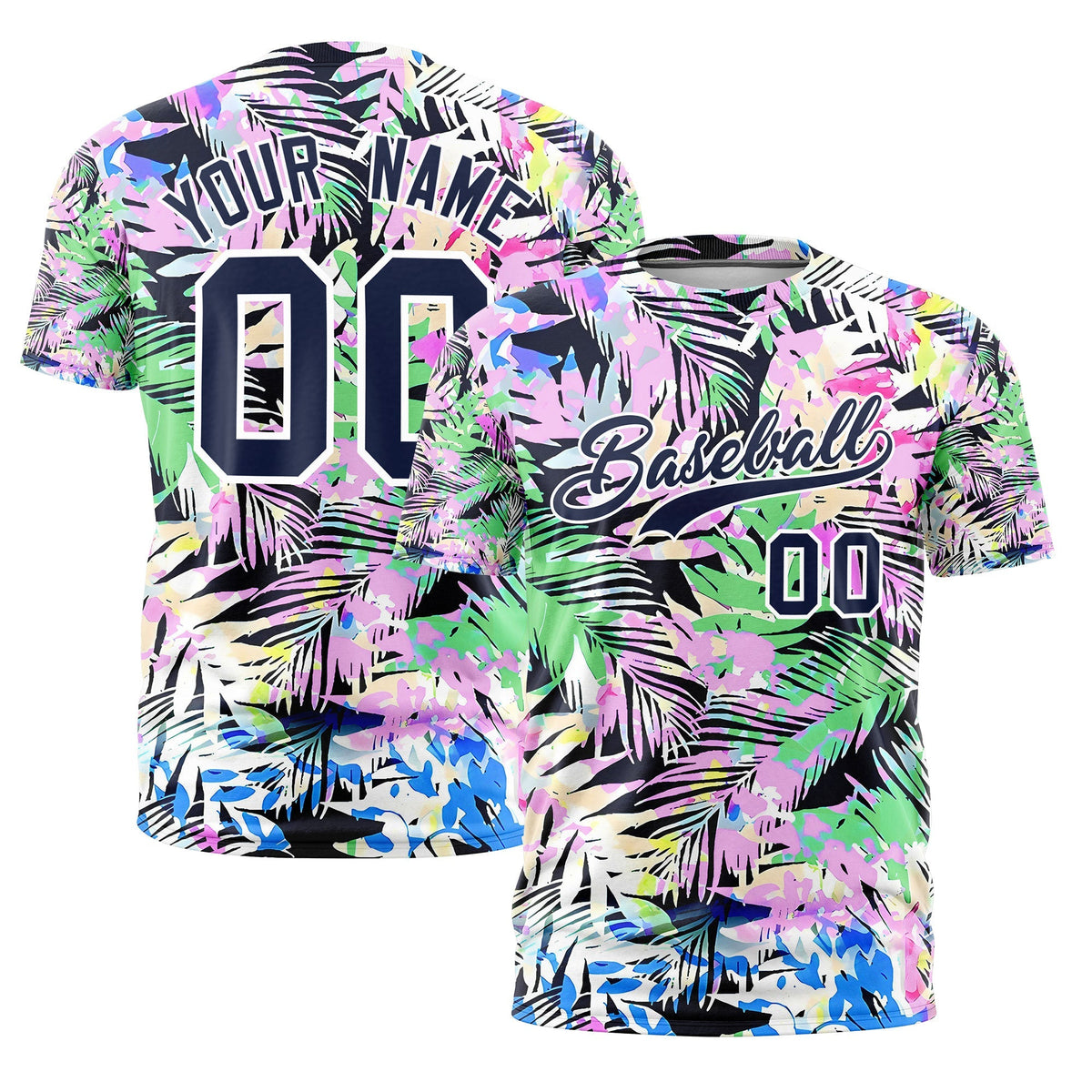 Custom Navy White Graffiti Pattern Hawaiian Style T-shirt| KXKSHOP