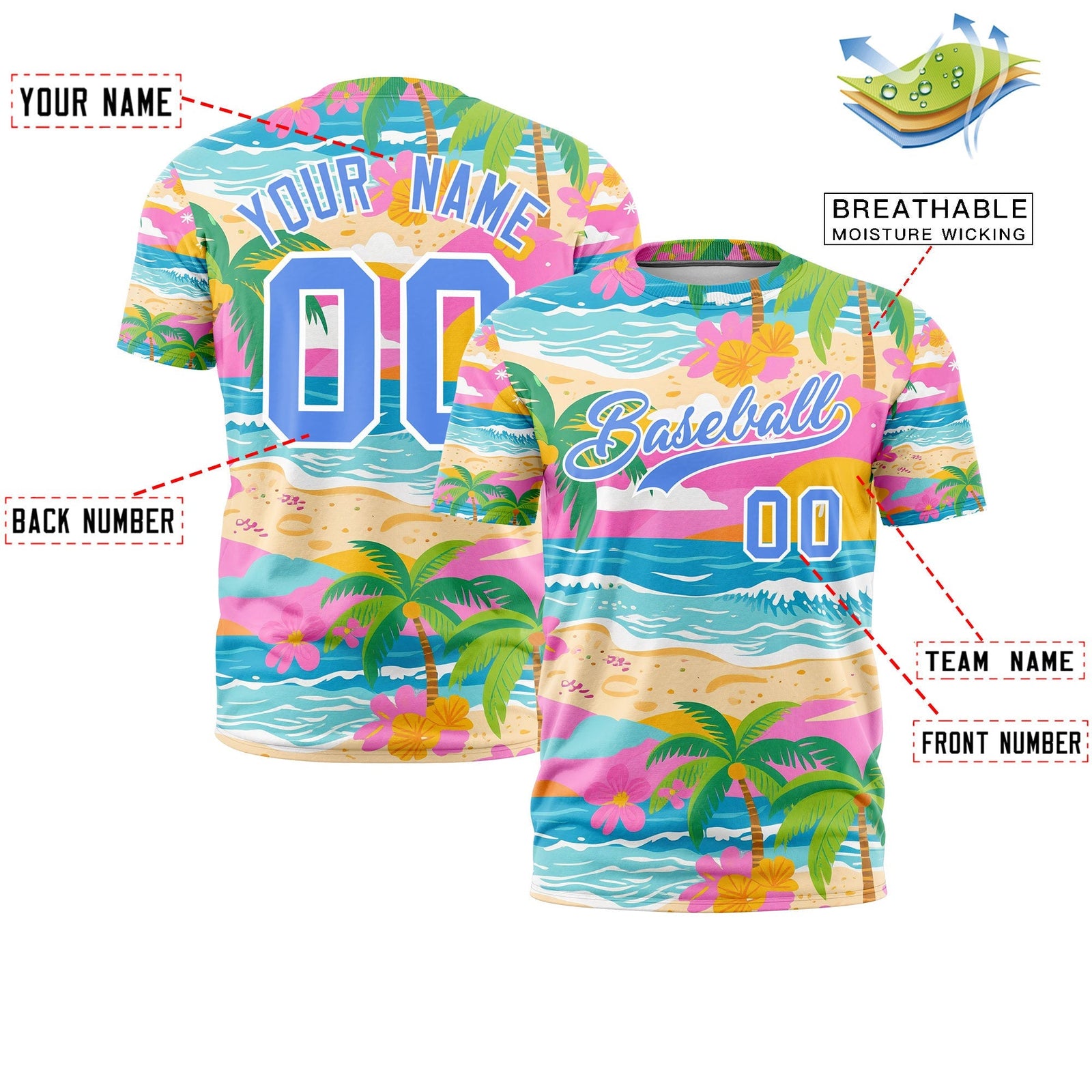Custom Light Blue White Graffiti Pattern Hawaiian Style T-shirt| KXKSHOP