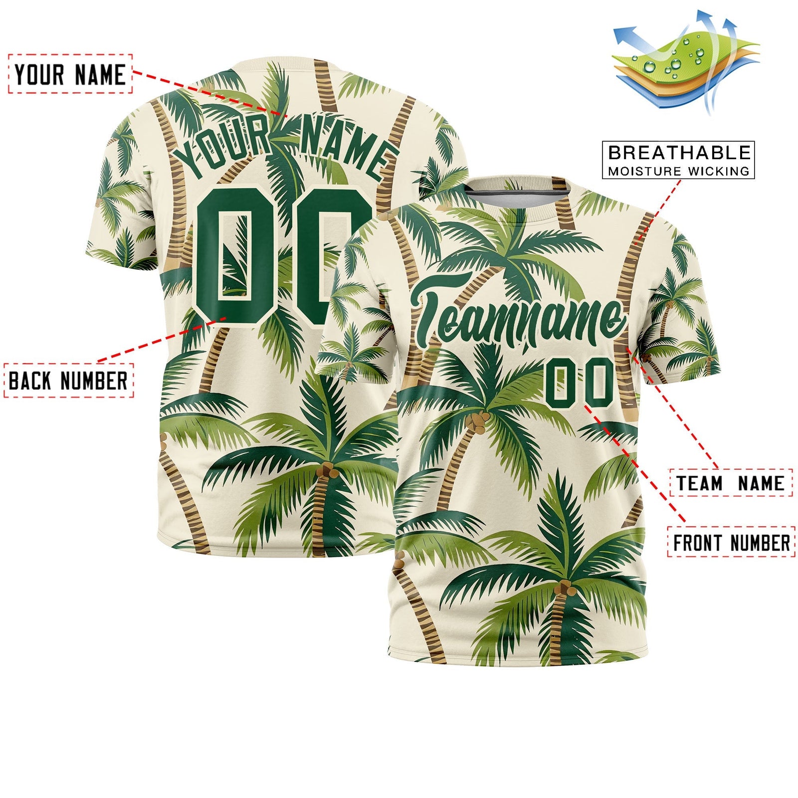 Custom Dark Green Cream Graffiti Pattern Hawaiian Style T-shirt| KXKSHOP