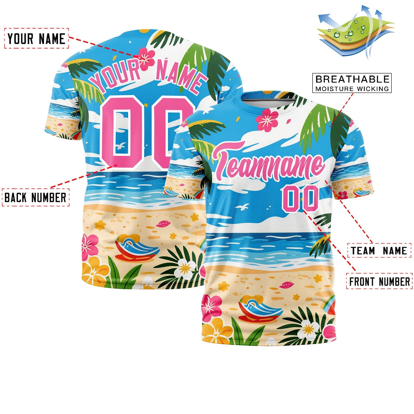 Custom Pink White Graffiti Pattern Hawaiian Style T-shirt| KXKSHOP