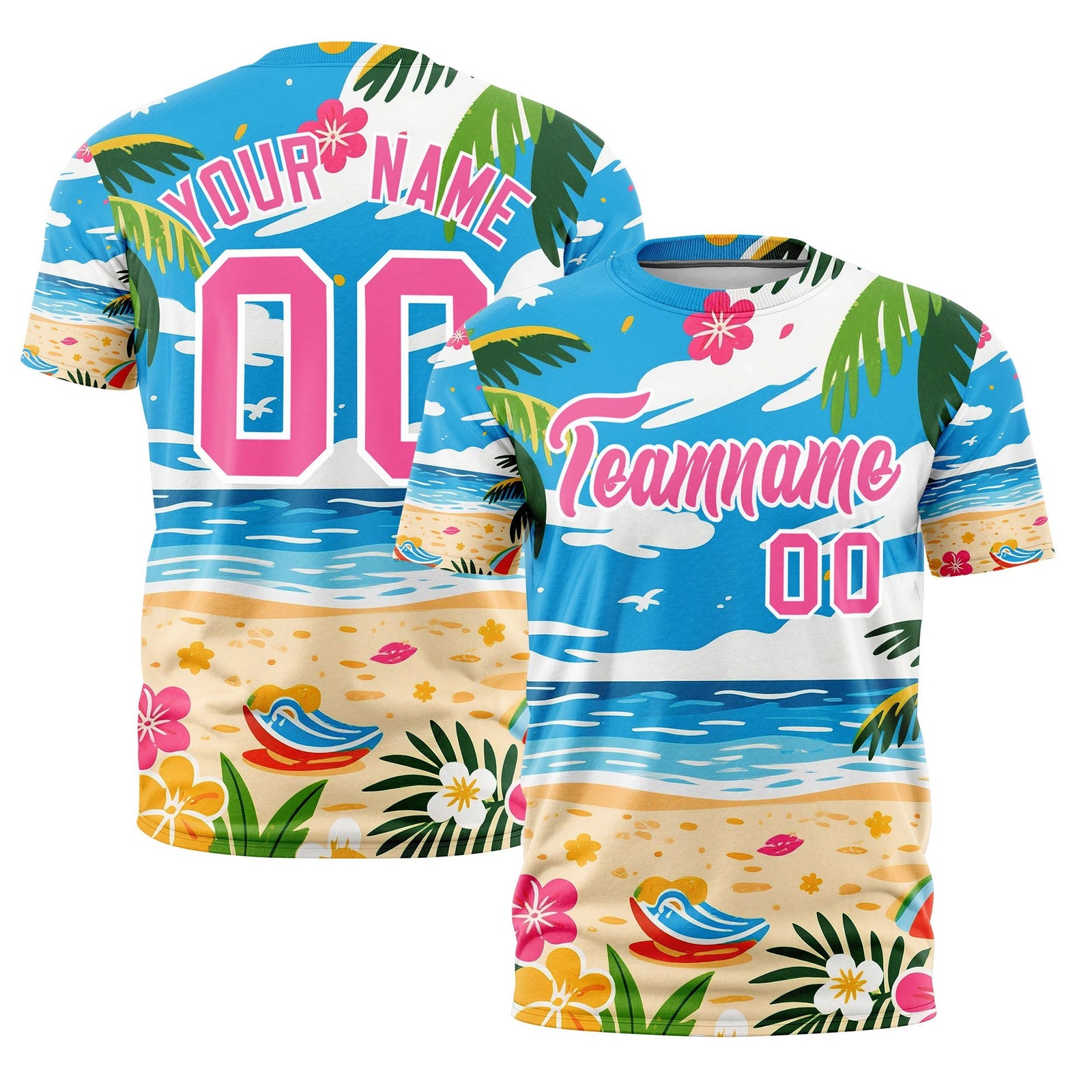 Custom Pink White Graffiti Pattern Hawaiian Style T-shirt| KXKSHOP