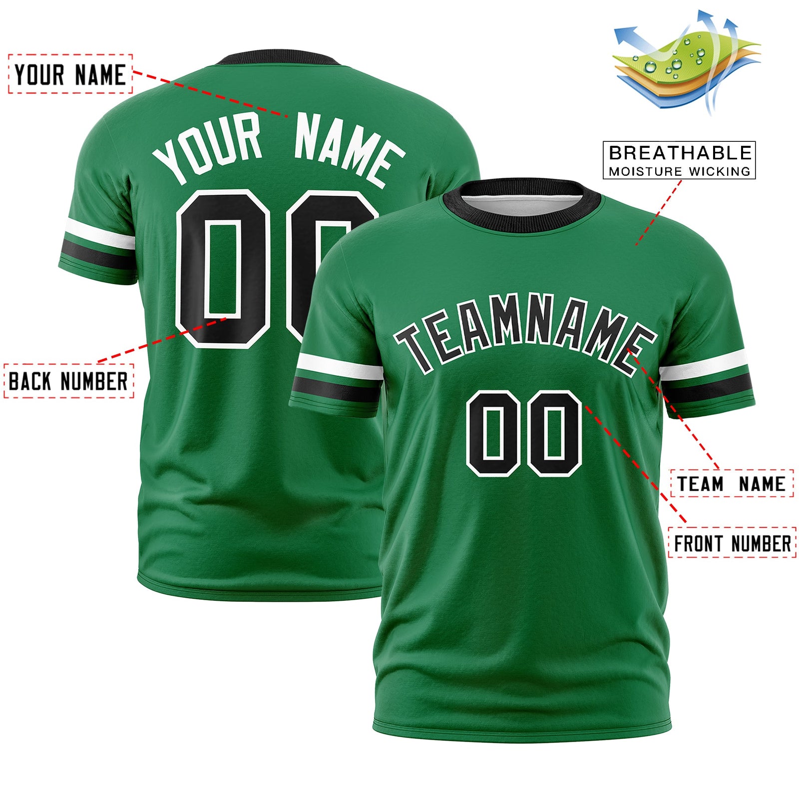 Custom Kelly Green Black Classic Style Stripe Fashion T-shirt| KXKSHOP