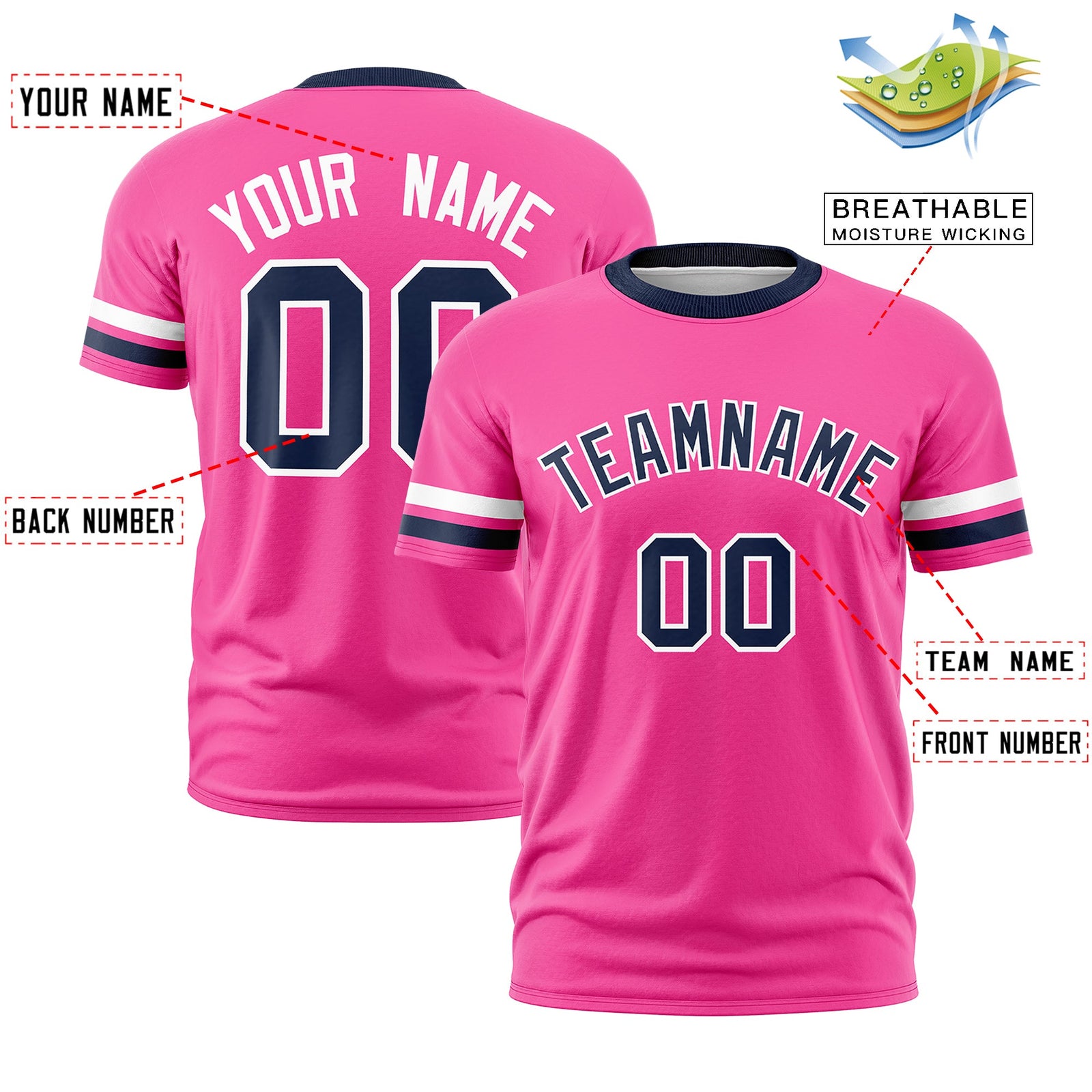 Custom Pink Navy Classic Style Stripe Fashion T-shirt| KXKSHOP