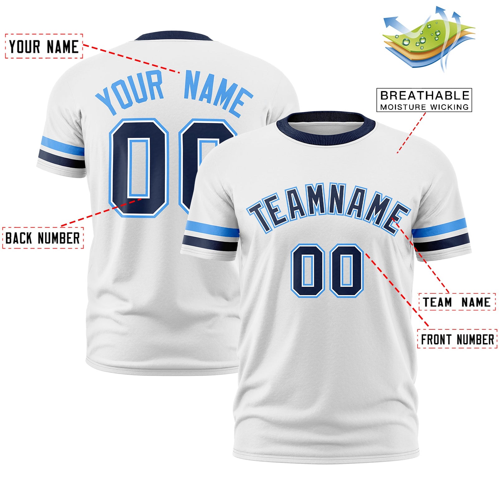 Custom White Navy Classic Style Stripe Fashion T-shirt| KXKSHOP