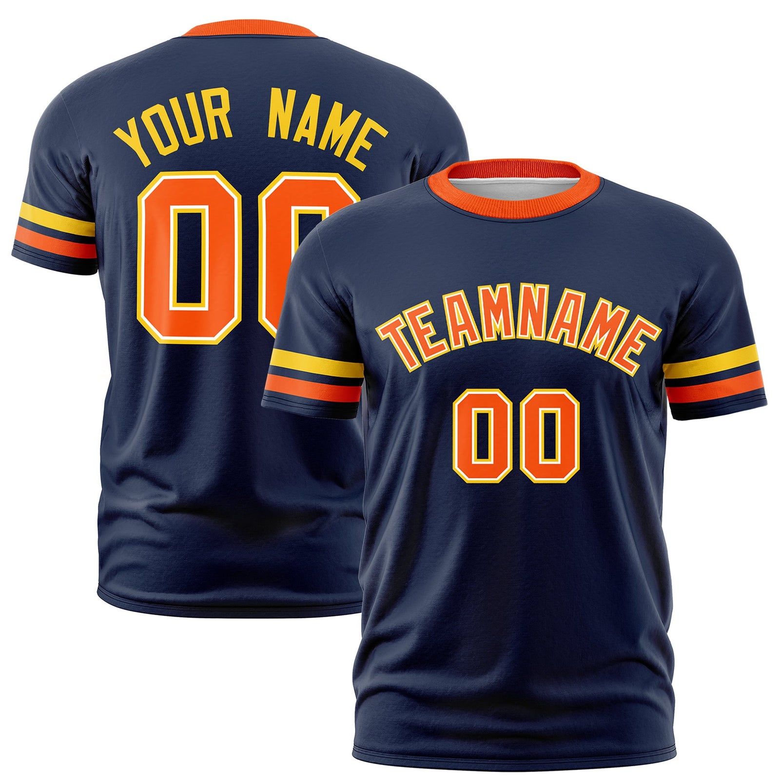 Custom Navy Orange Classic Style Stripe Fashion T-shirt| KXKSHOP