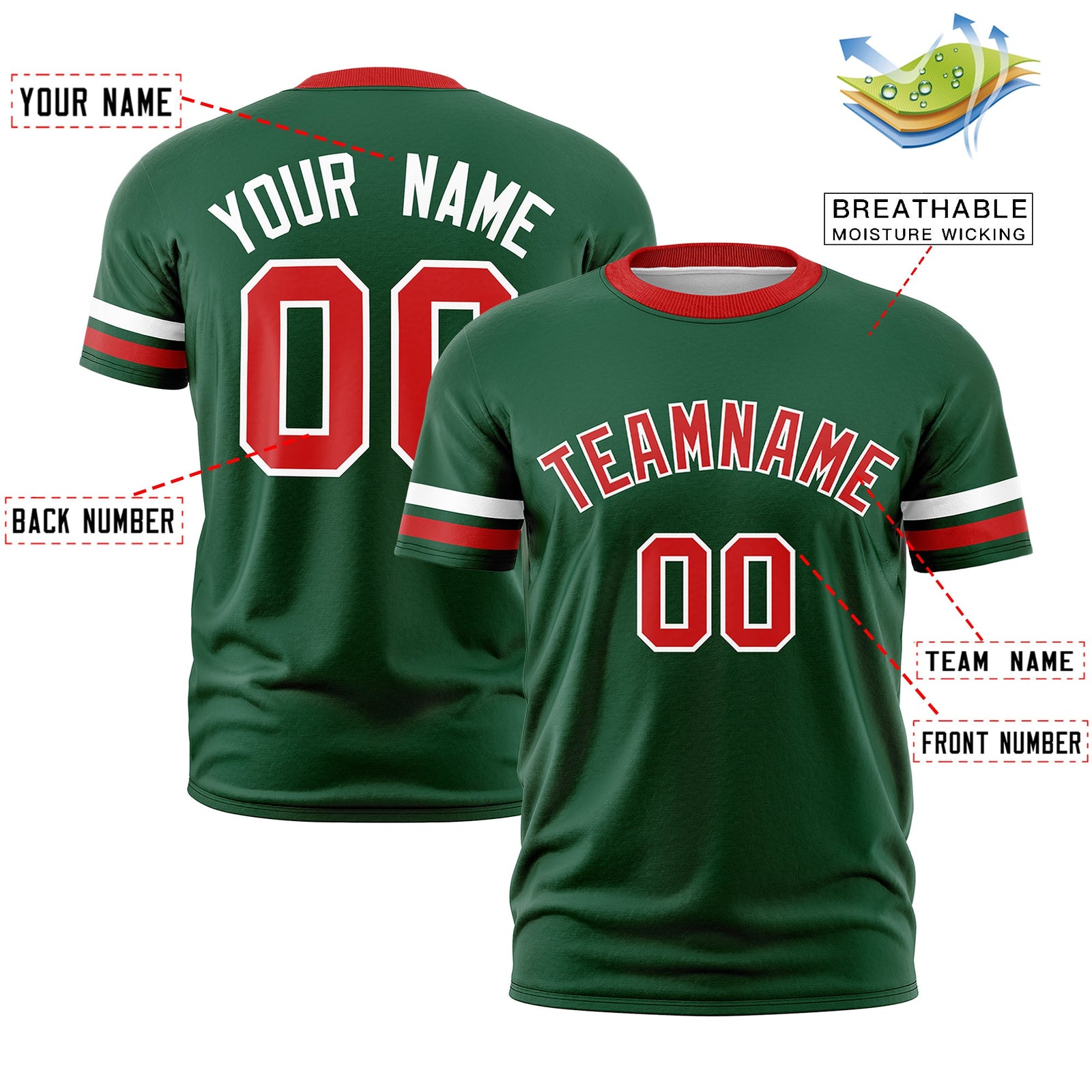 Custom Green Red Classic Style Stripe Fashion T-shirt| KXKSHOP