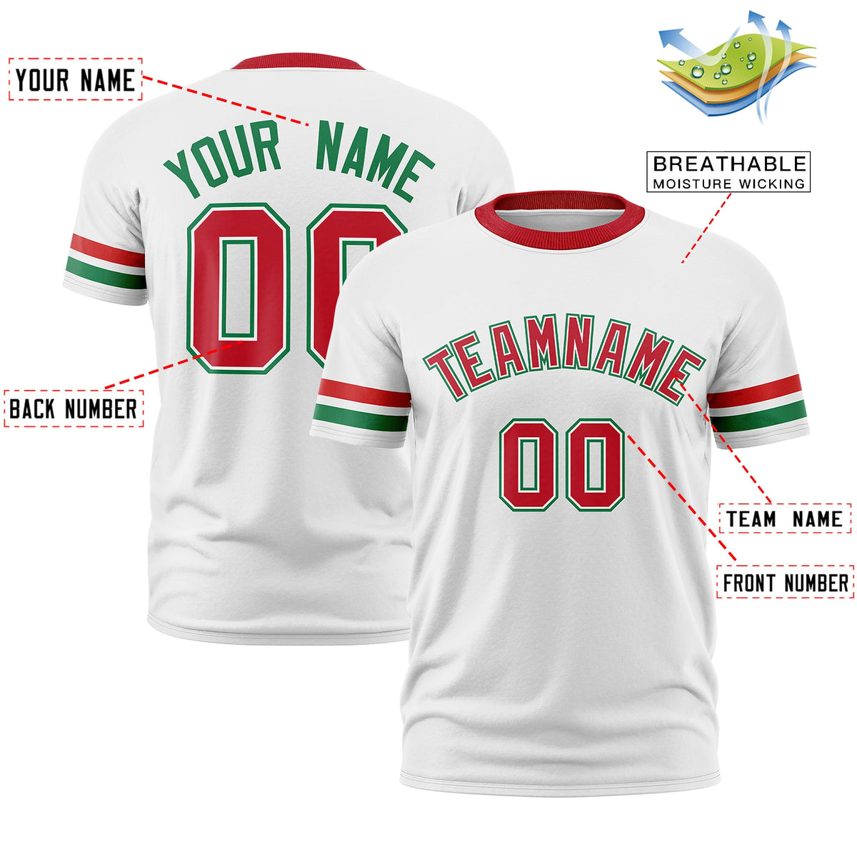 Custom White Kelly Green Classic Style Stripe Fashion T-shirt| KXKSHOP