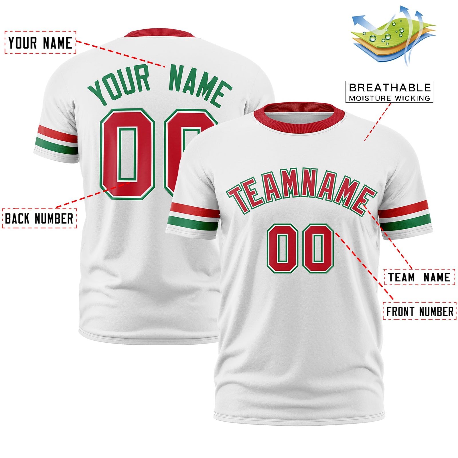 Custom White Kelly Green Classic Style Stripe Fashion T-shirt| KXKSHOP