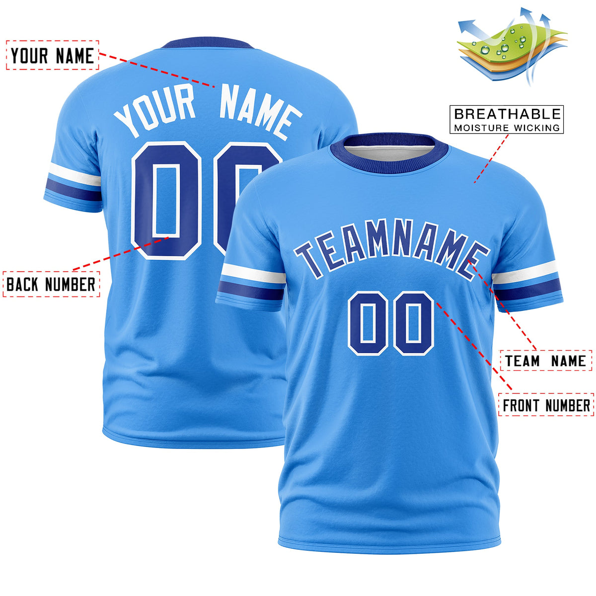 Custom Powder Blue Royal Blue Classic Style Stripe Fashion T-shirt| KXKSHOP
