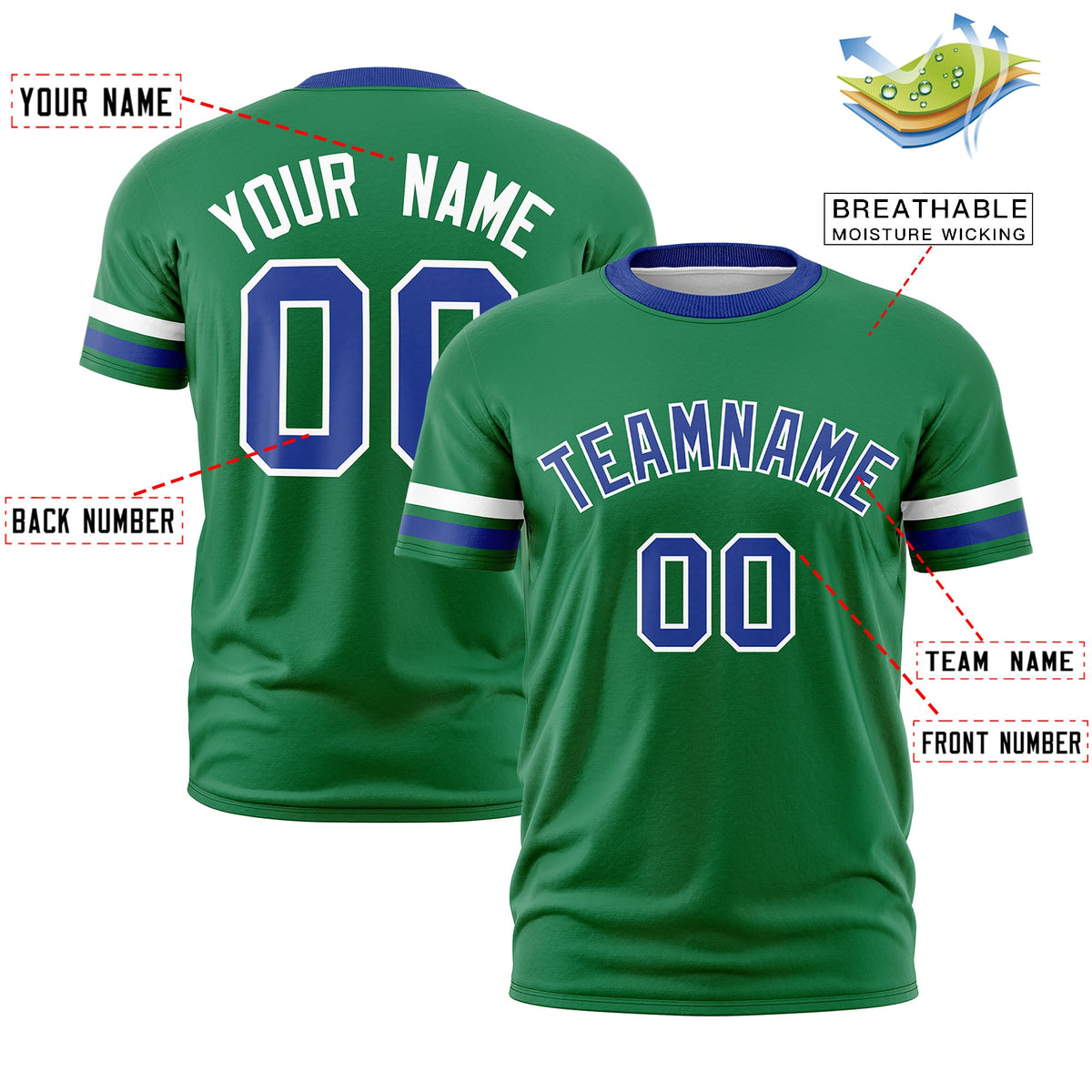Custom Kelly Green Royal Blue Classic Style Stripe Fashion T-shirt| KXKSHOP