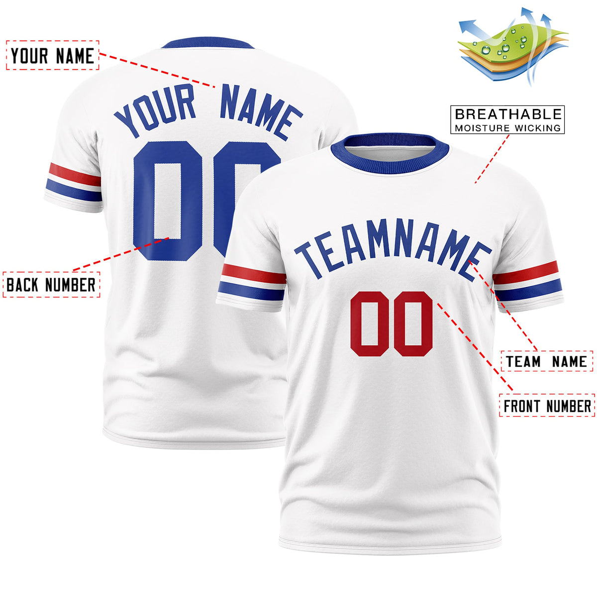 Custom White Royal Blue Classic Style Stripe Fashion T-shirt| KXKSHOP