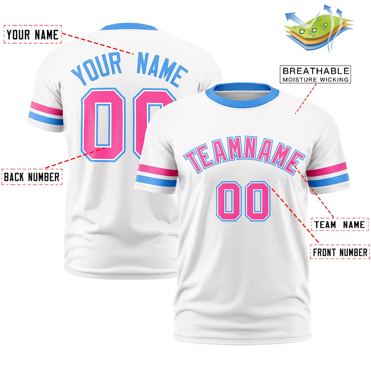 Custom White Powder Blue Classic Style Stripe Fashion T-shirt| KXKSHOP