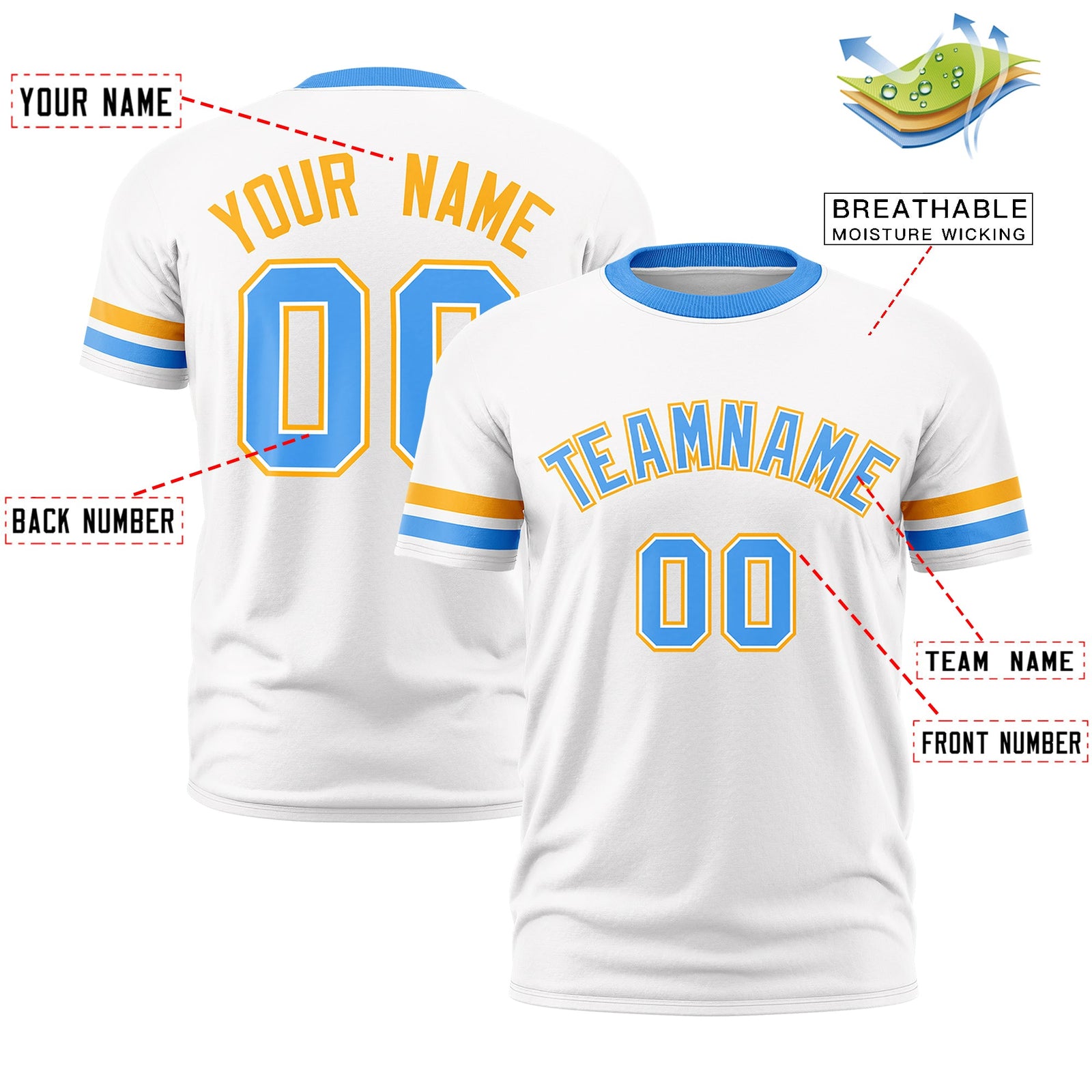 Custom White Powder Blue Classic Style Stripe Fashion T-shirt| KXKSHOP