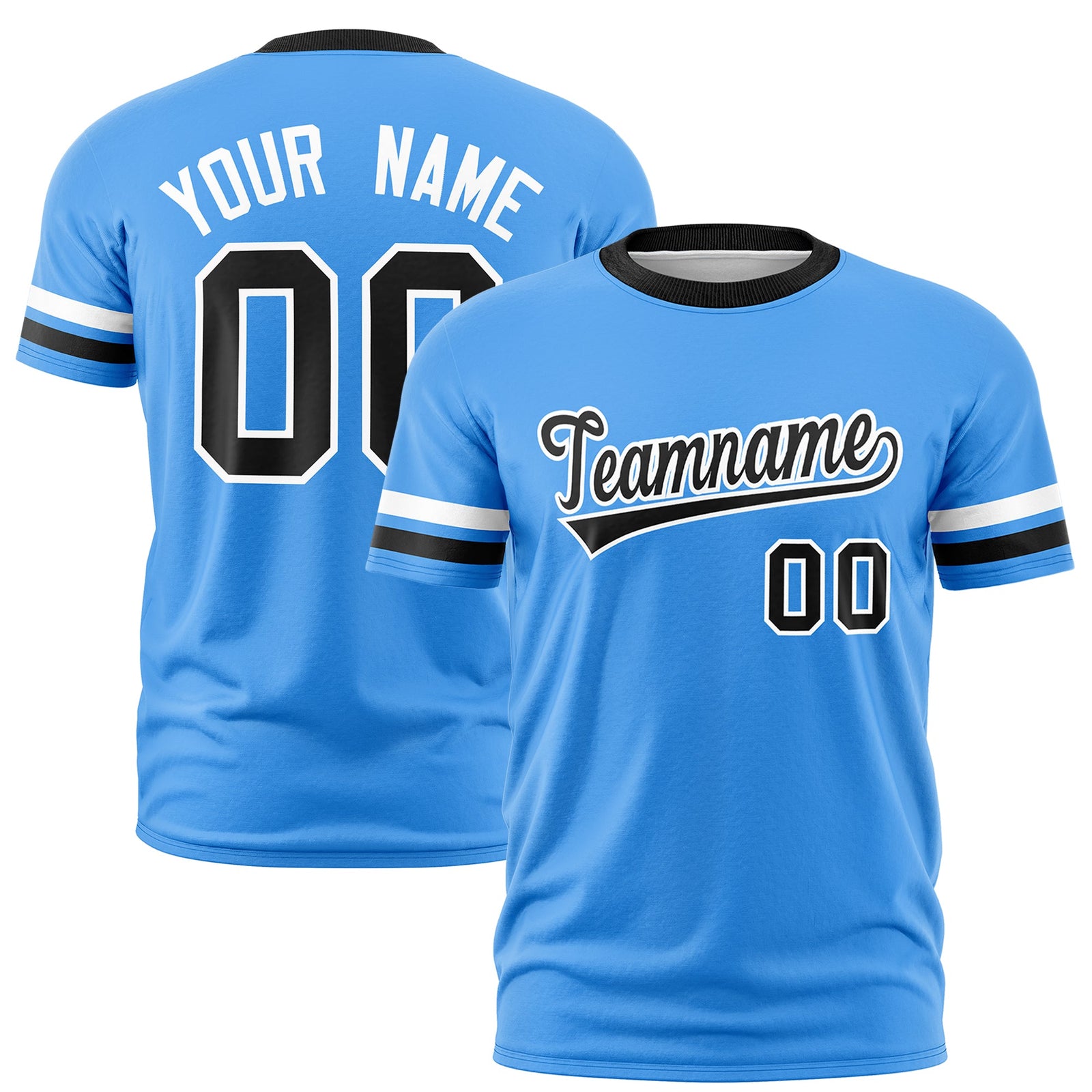 Custom Powder Blue Black Classic Style Stripe Fashion T-shirt| KXKSHOP