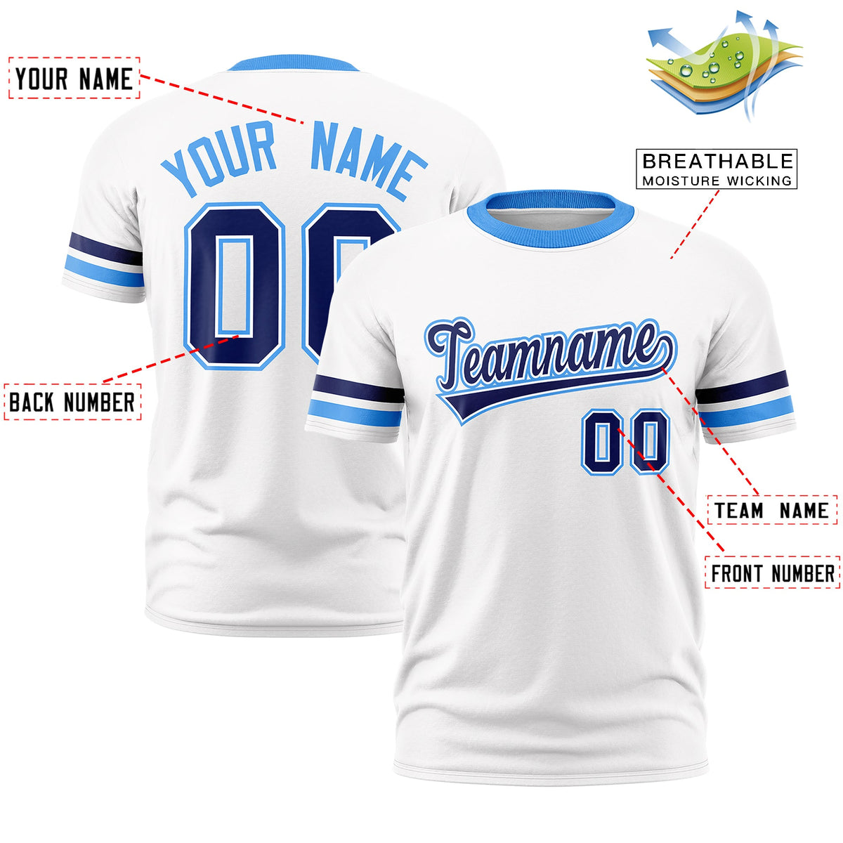 Custom White Powder Blue Classic Style Stripe Fashion T-shirt| KXKSHOP