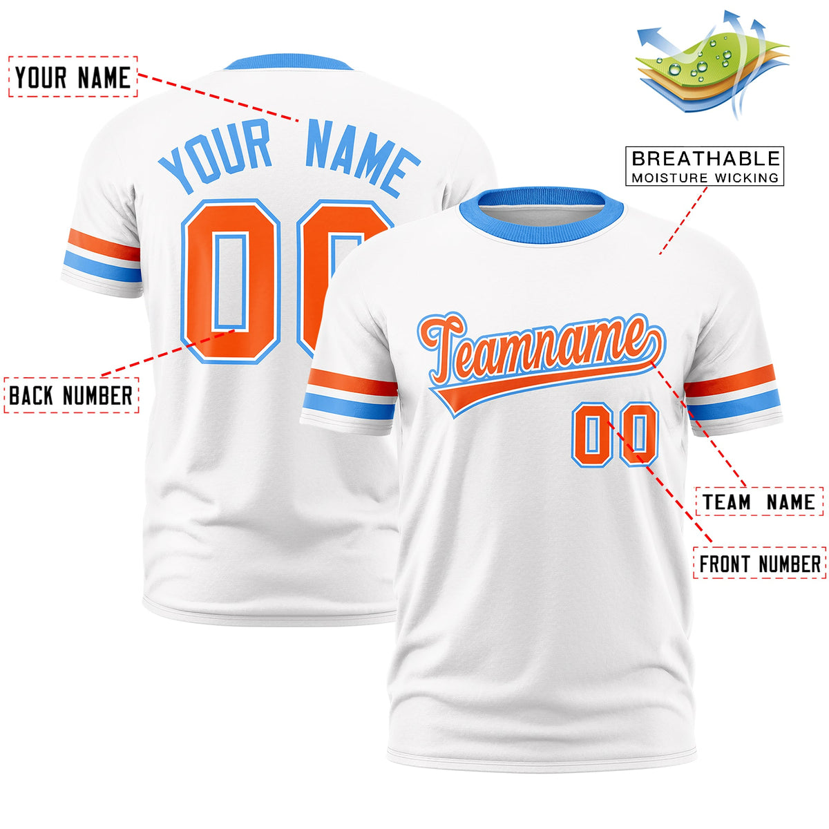 Custom White Powder Blue Classic Style Stripe Fashion T-shirt| KXKSHOP