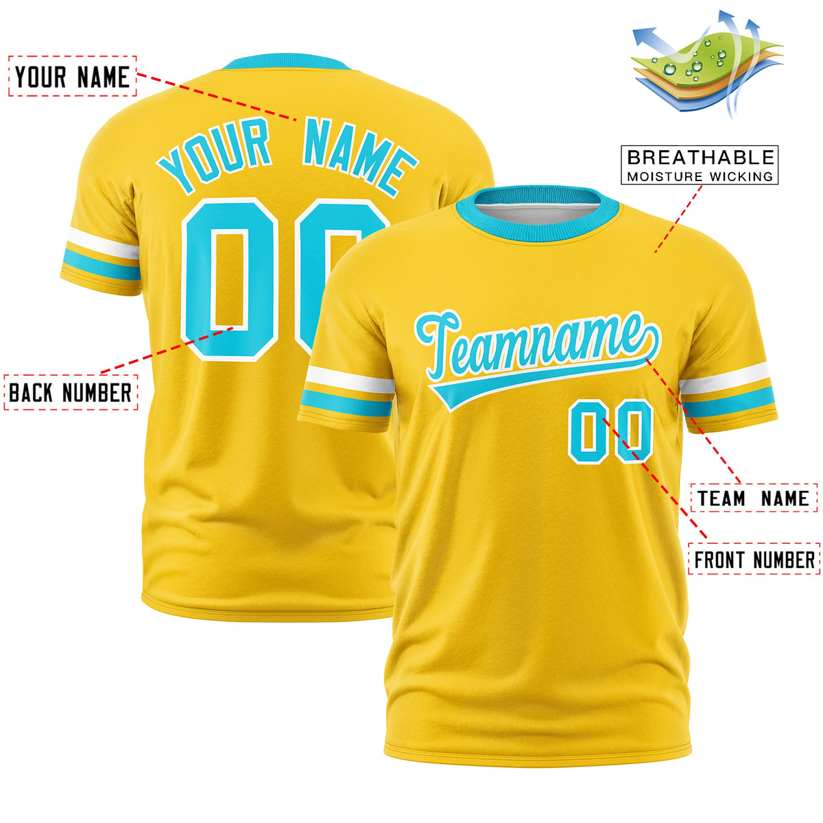 Custom Gold Sky Blue Classic Style Stripe Fashion T-shirt| KXKSHOP