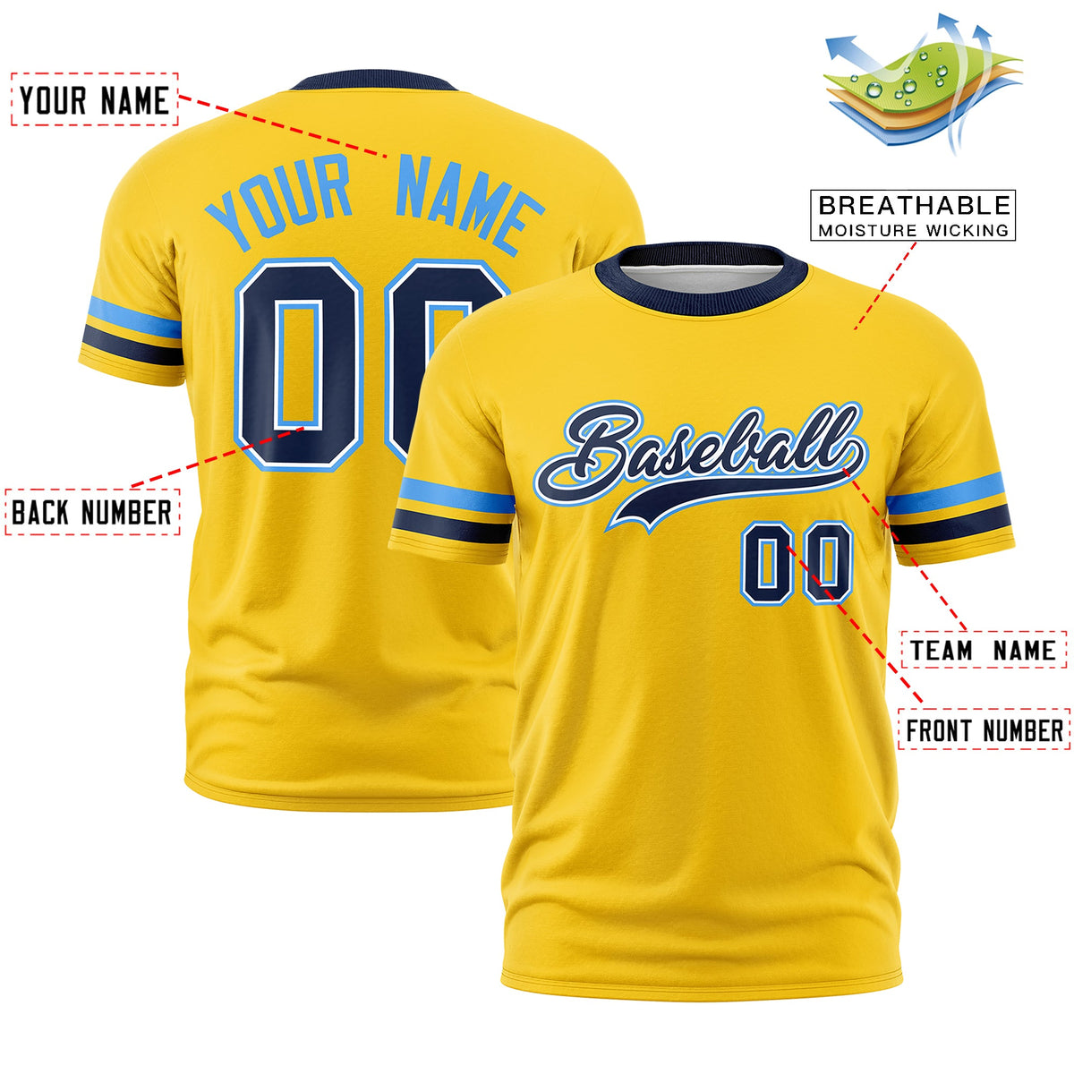 Custom Gold Navy Classic Style Stripe Fashion T-shirt| KXKSHOP