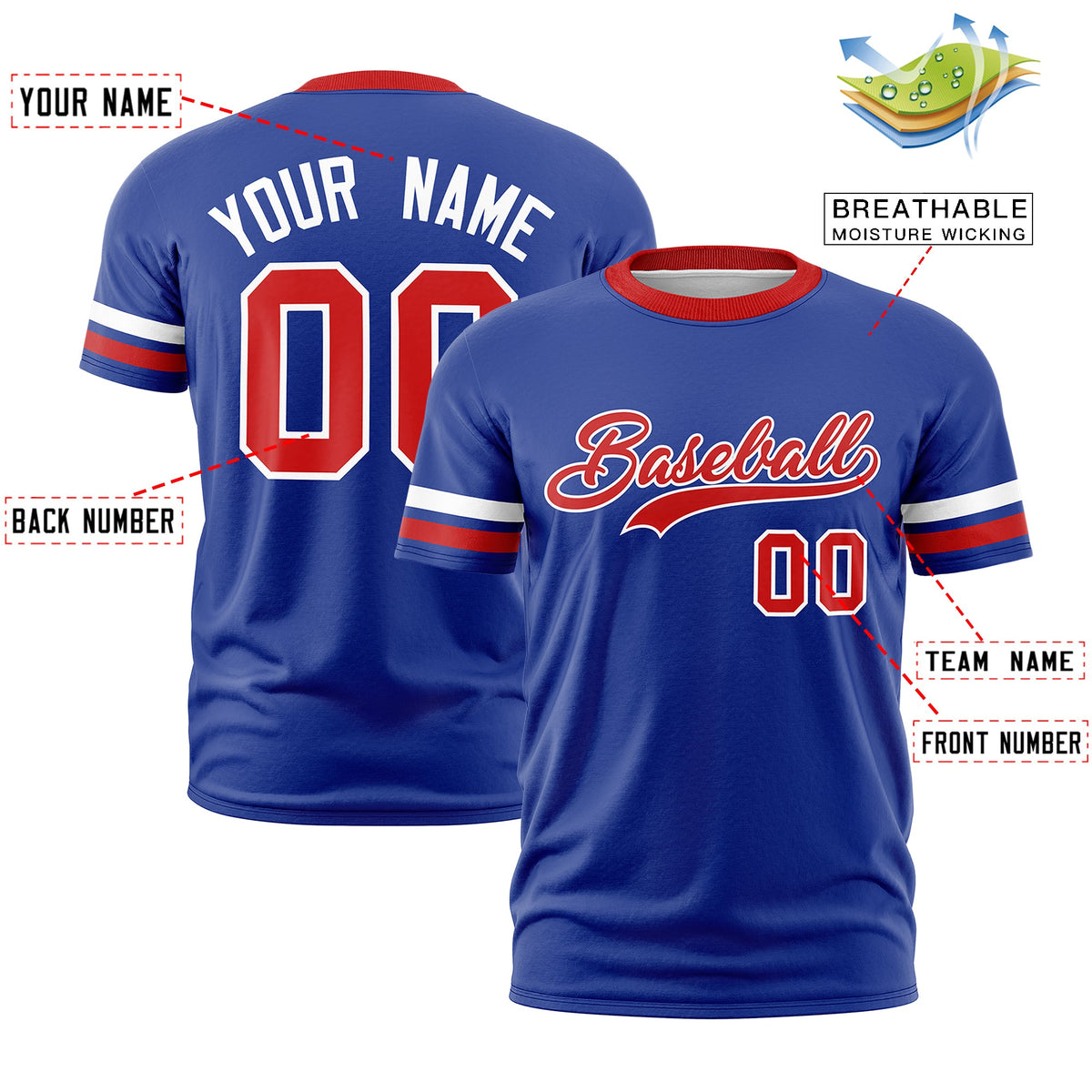 Custom Royal Blue Red Classic Style Stripe Fashion T-shirt| KXKSHOP