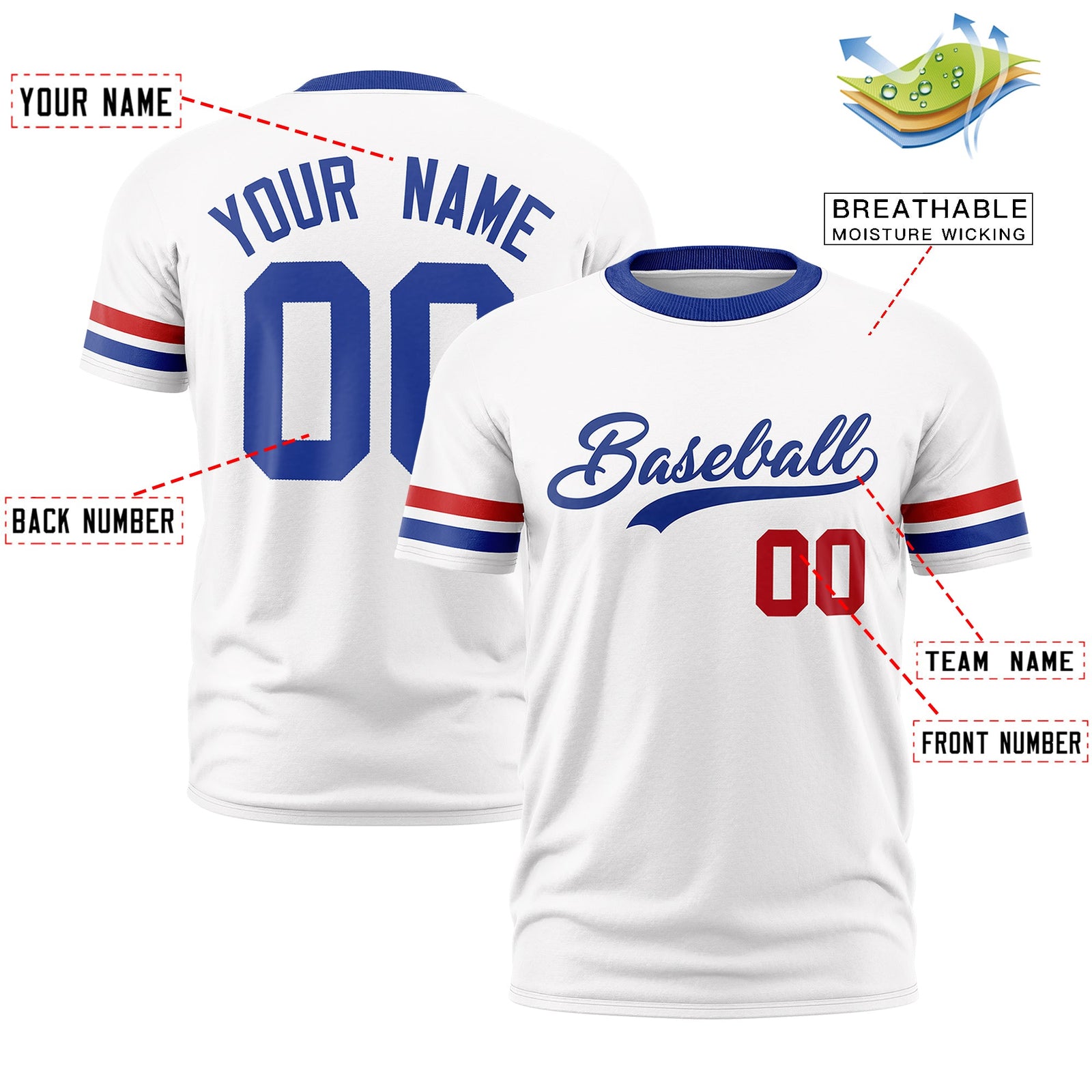 Custom White Royal Blue Classic Style Stripe Fashion T-shirt| KXKSHOP