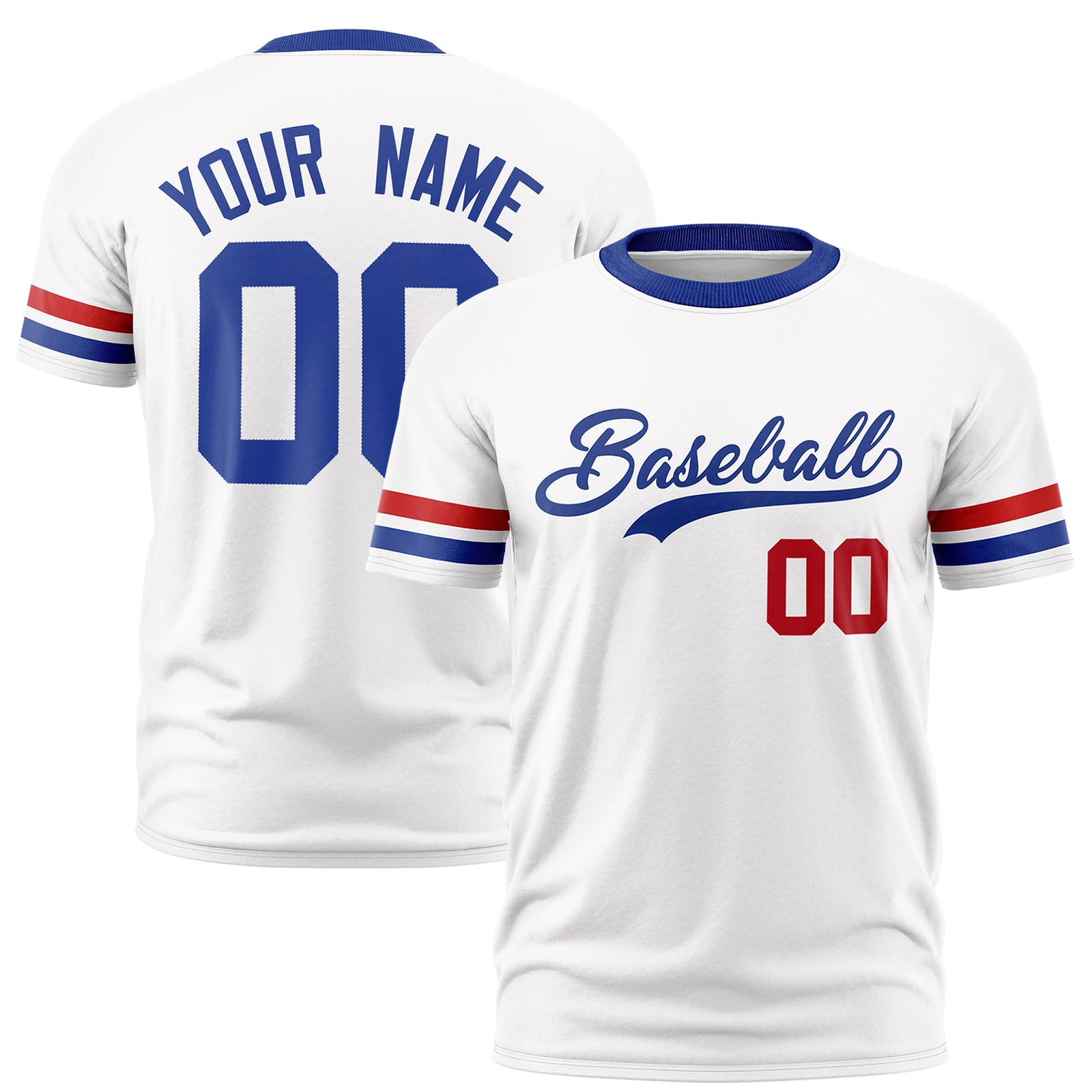 Custom White Royal Blue Classic Style Stripe Fashion T-shirt| KXKSHOP
