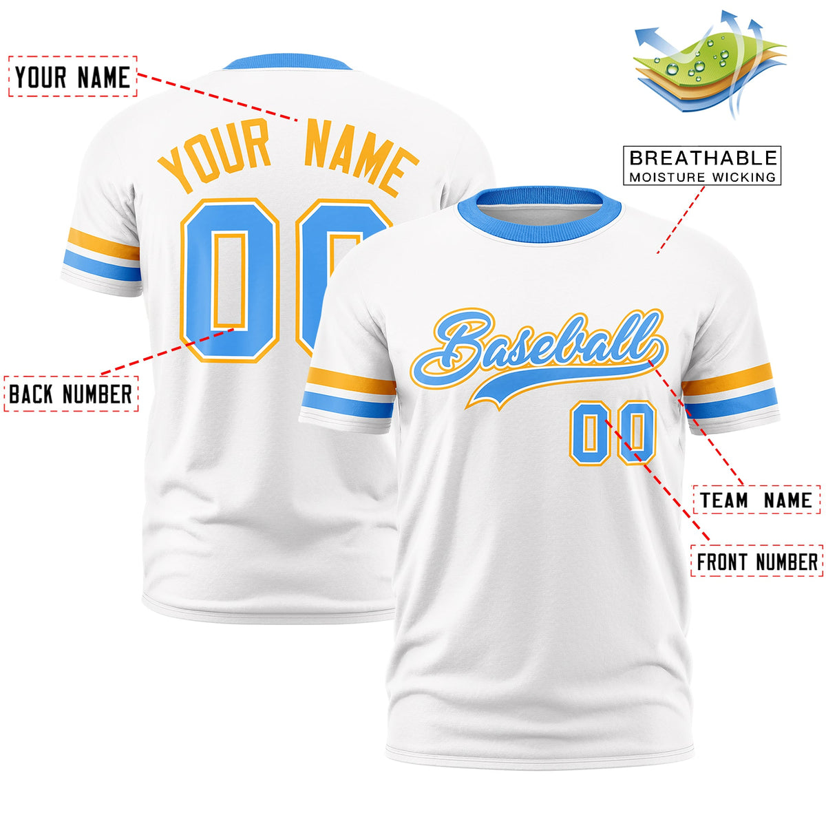 Custom White Powder Blue Classic Style Stripe Fashion T-shirt| KXKSHOP