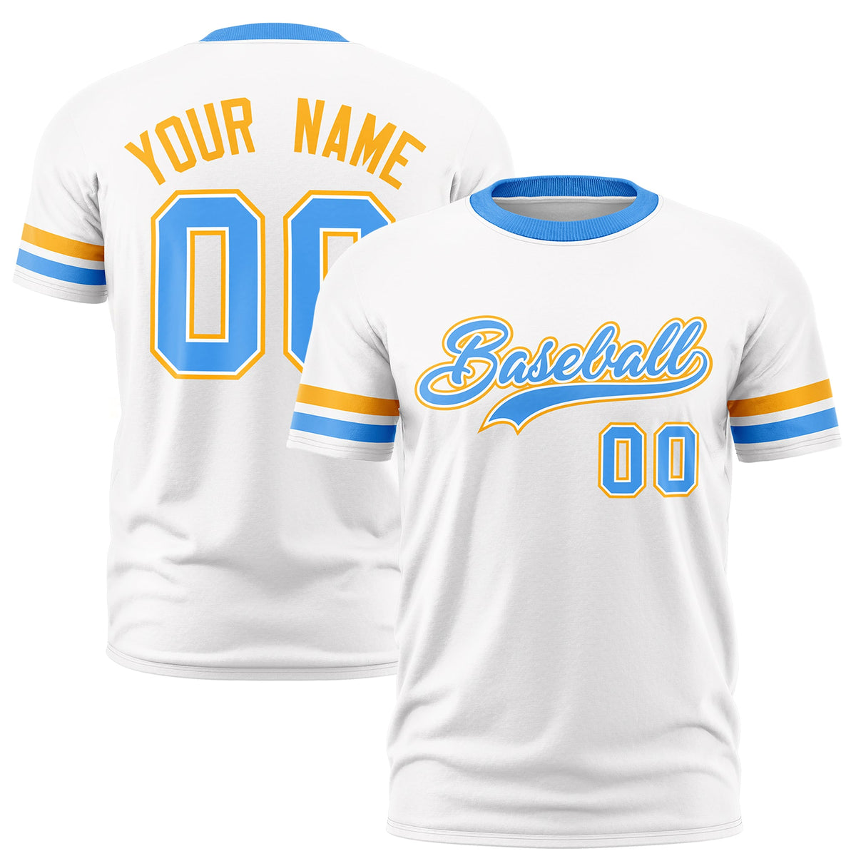 Custom White Powder Blue Classic Style Stripe Fashion T-shirt| KXKSHOP