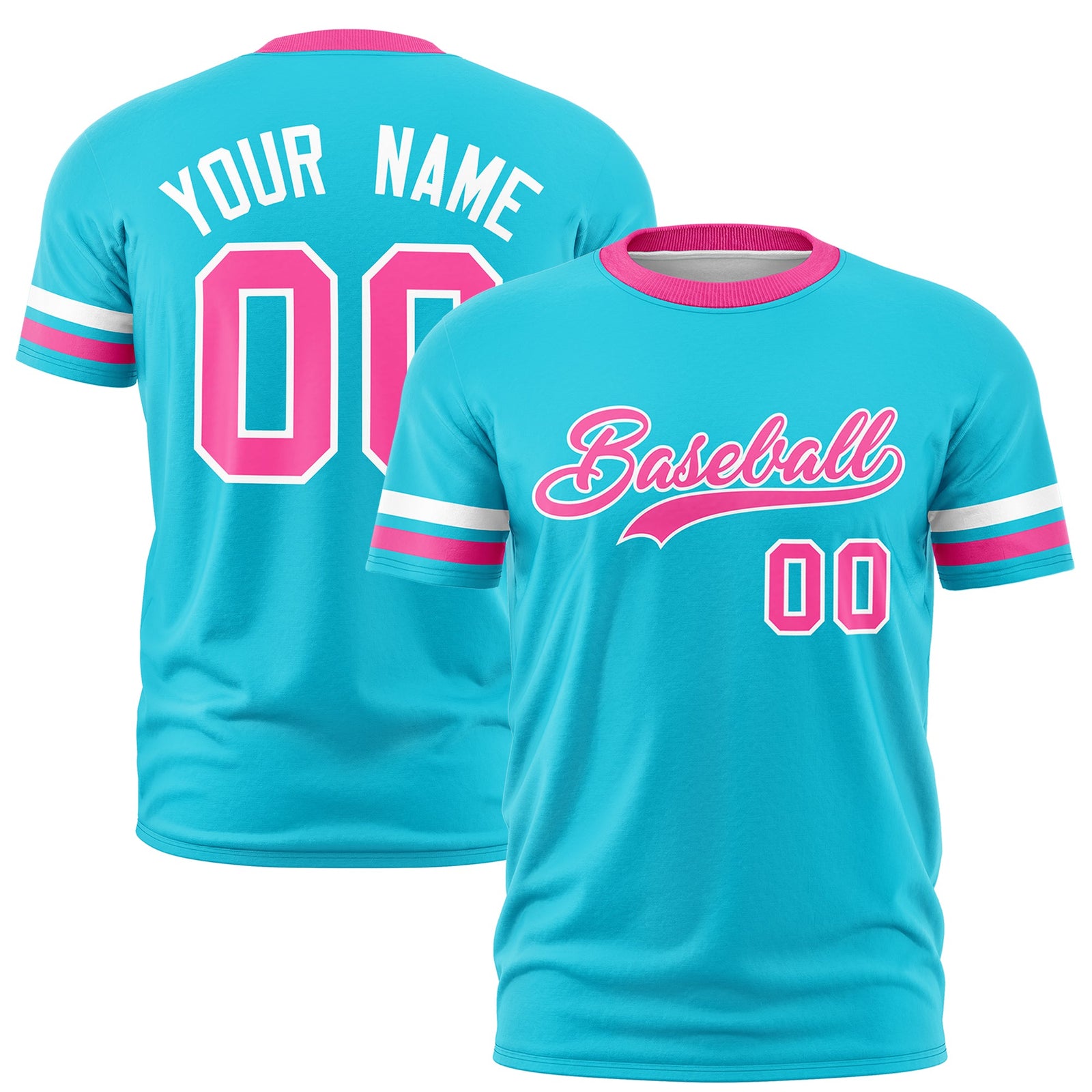 Custom Sky Blue Pink Classic Style Stripe Fashion T-shirt| KXKSHOP