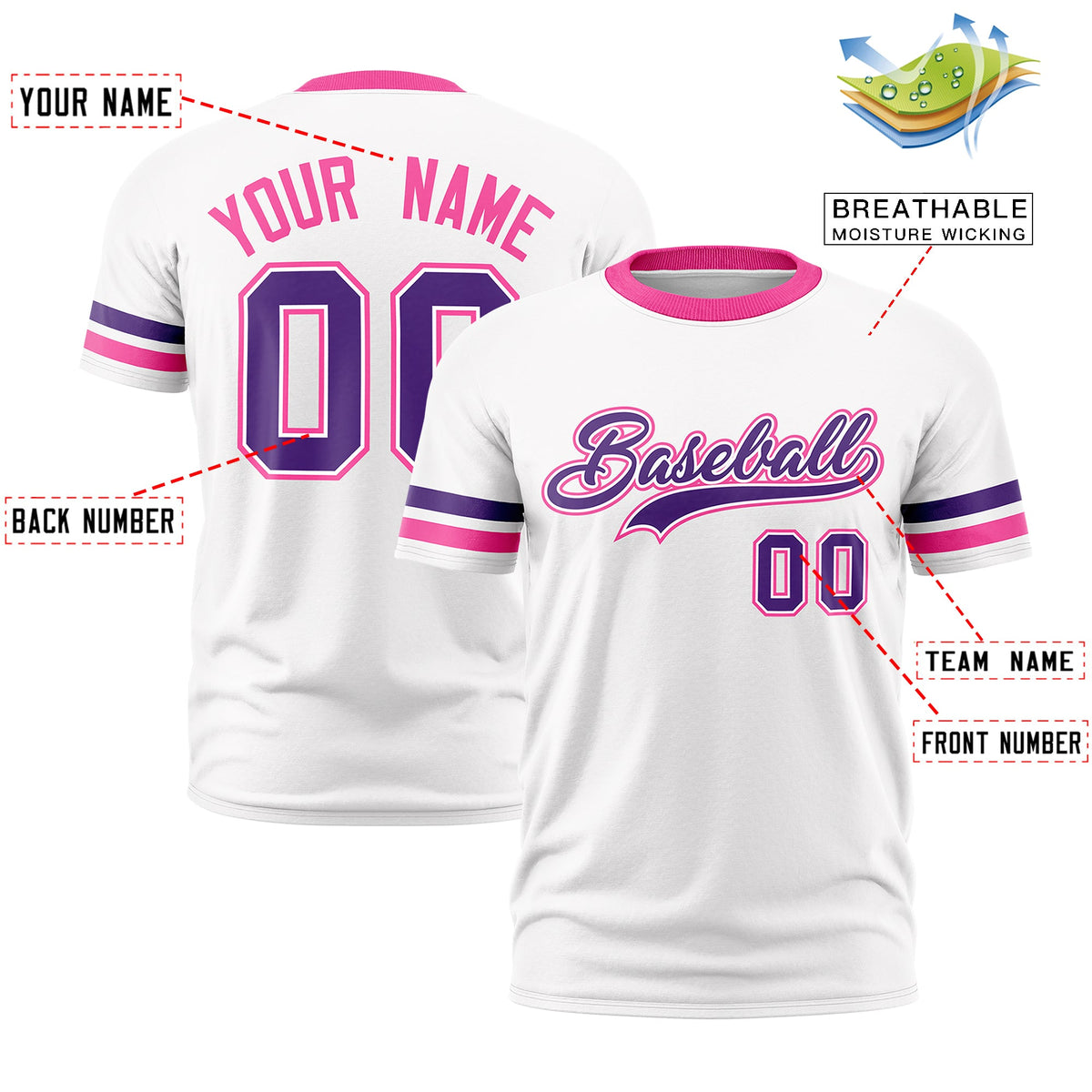 Custom White Pink Classic Style Stripe Fashion T-shirt| KXKSHOP