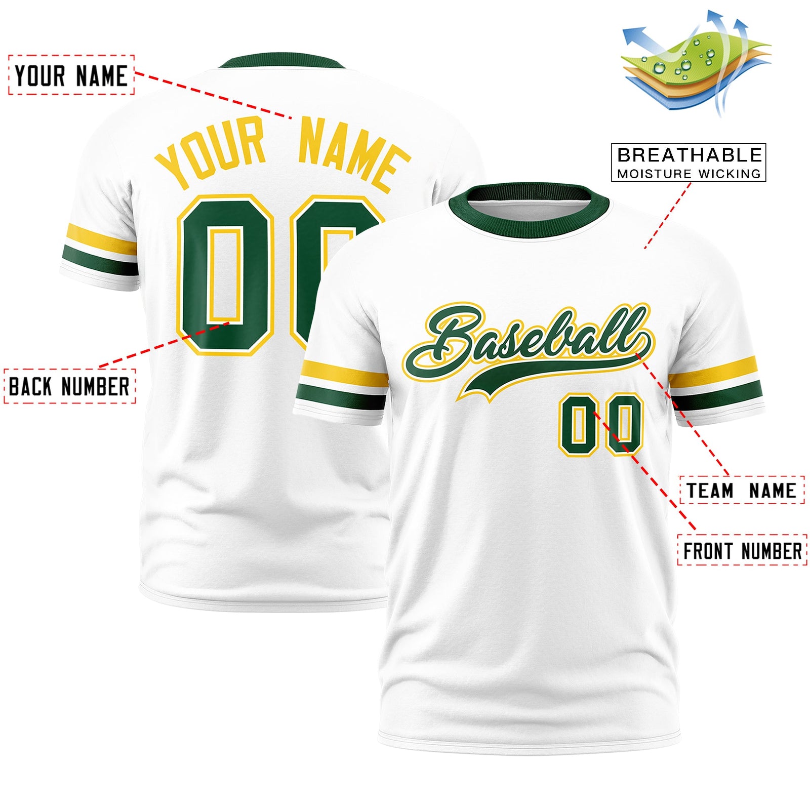 Custom White Green Classic Style Stripe Fashion T-shirt| KXKSHOP