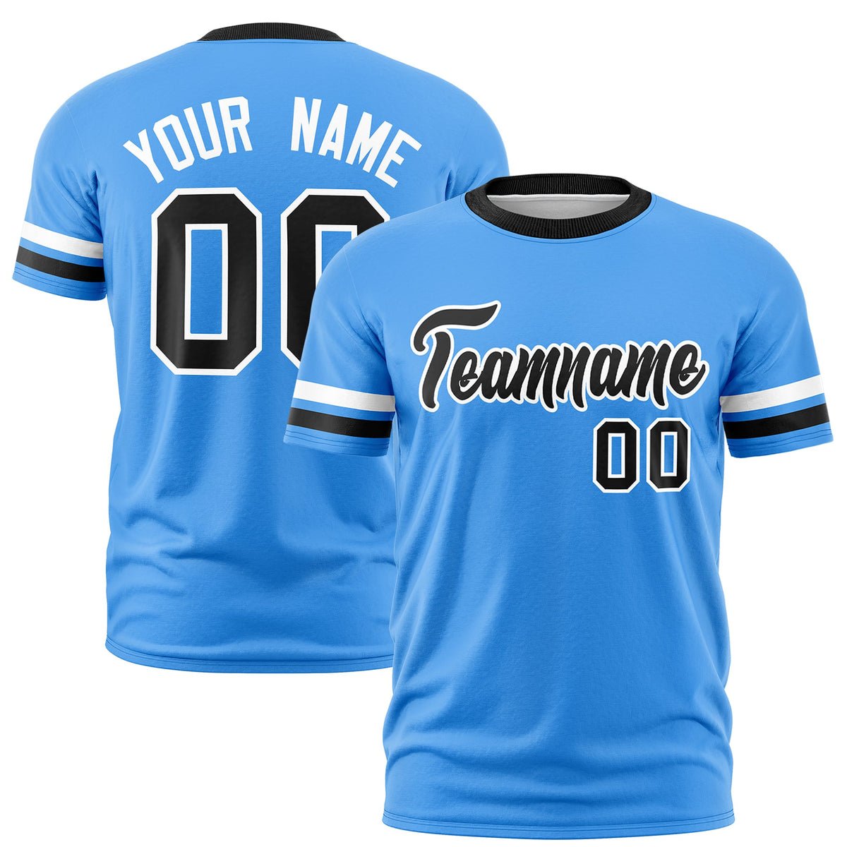 Custom Powder Blue Black Classic Style Stripe Fashion T-shirt| KXKSHOP