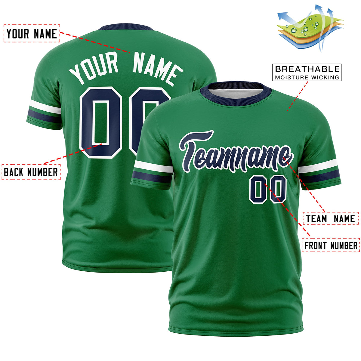 Custom Kelly Green Navy Classic Style Stripe Fashion T-shirt| KXKSHOP