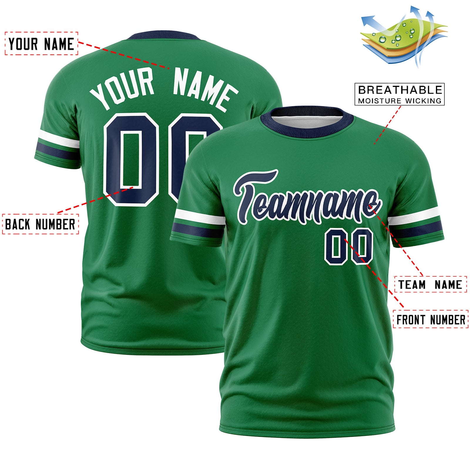 Custom Kelly Green Navy Classic Style Stripe Fashion T-shirt| KXKSHOP
