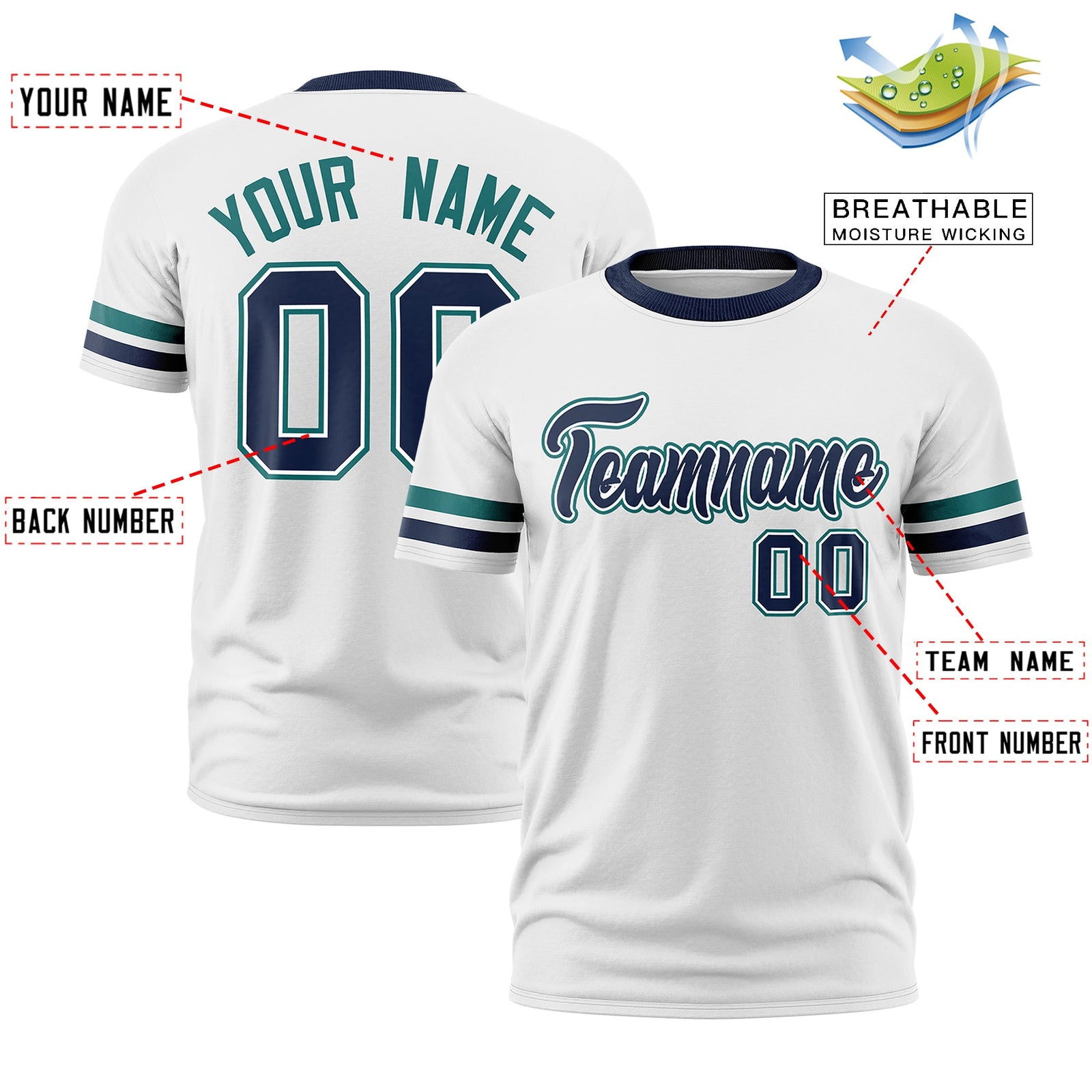Custom White Navy Classic Style Stripe Fashion T-shirt| KXKSHOP